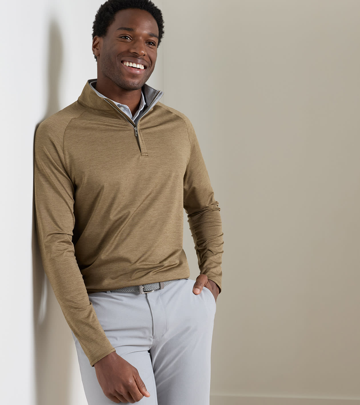 Stealth Performance Quarter-Zip in LIGHT MOCHA - Alternate Image 1
