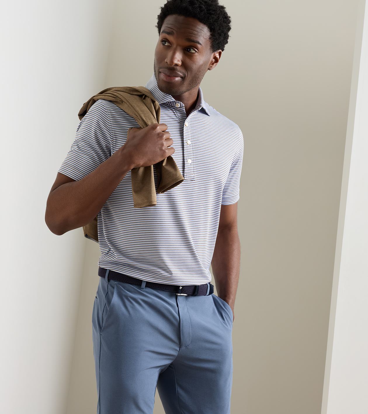Rondo Performance Jersey Polo in WHITE / LIGHT MOCHA - Alternate Image 1