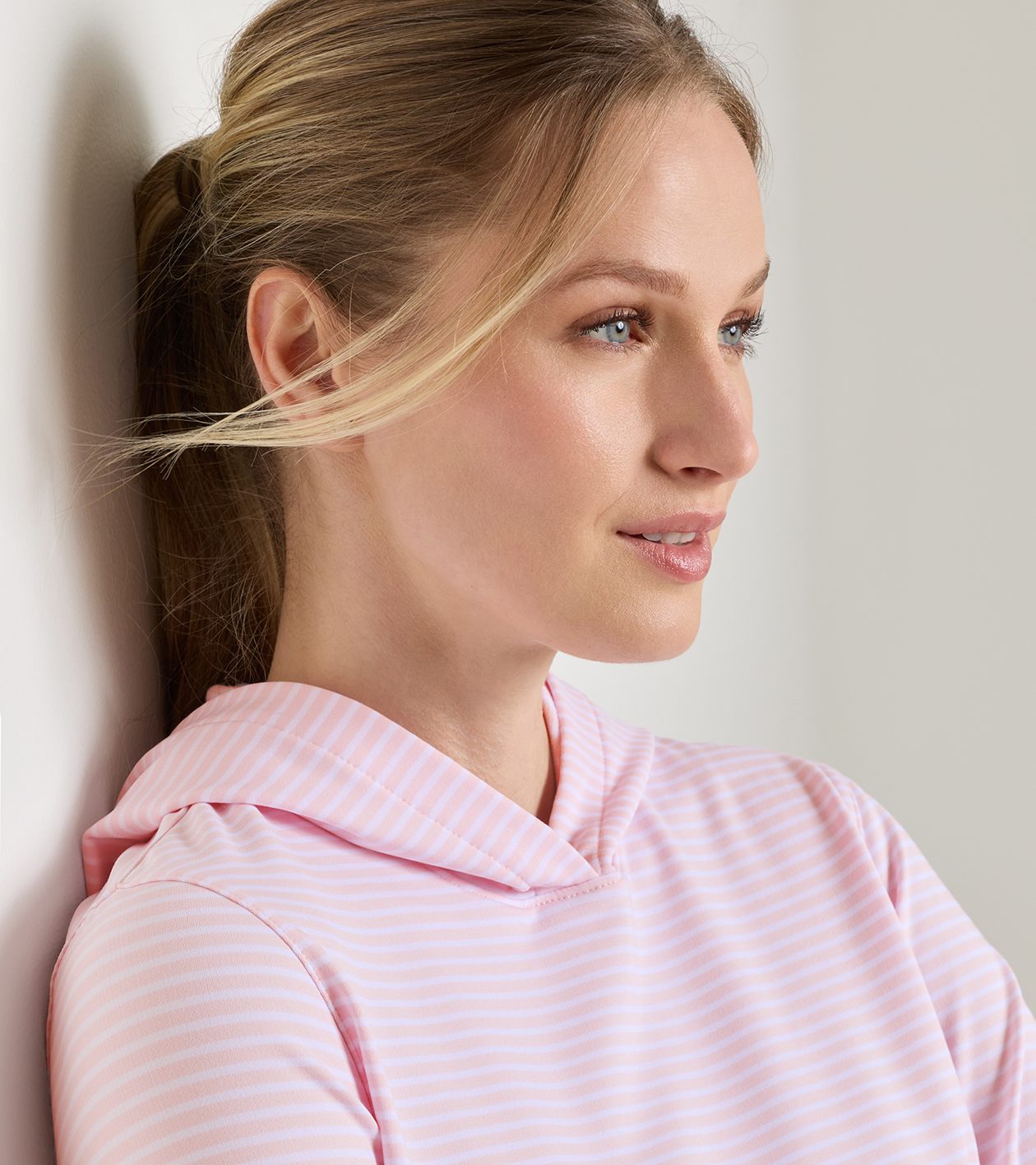 Pine Harbour Stripe Performance Hoodie in PEARL PINK - Alternate Image 4