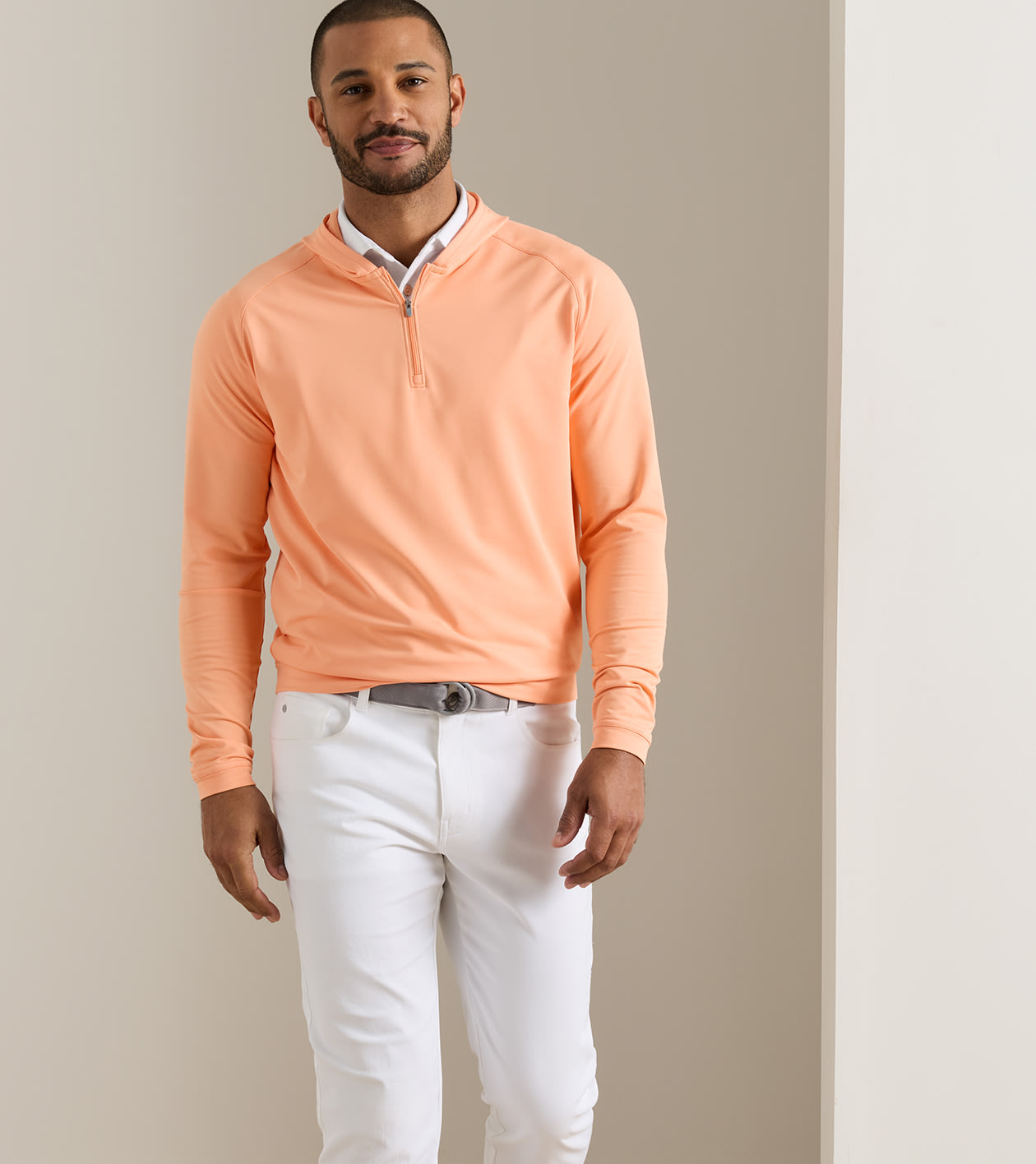 Pine Quarter-Zip Performance Hoodie in PAPAYA - Alternate Image 1