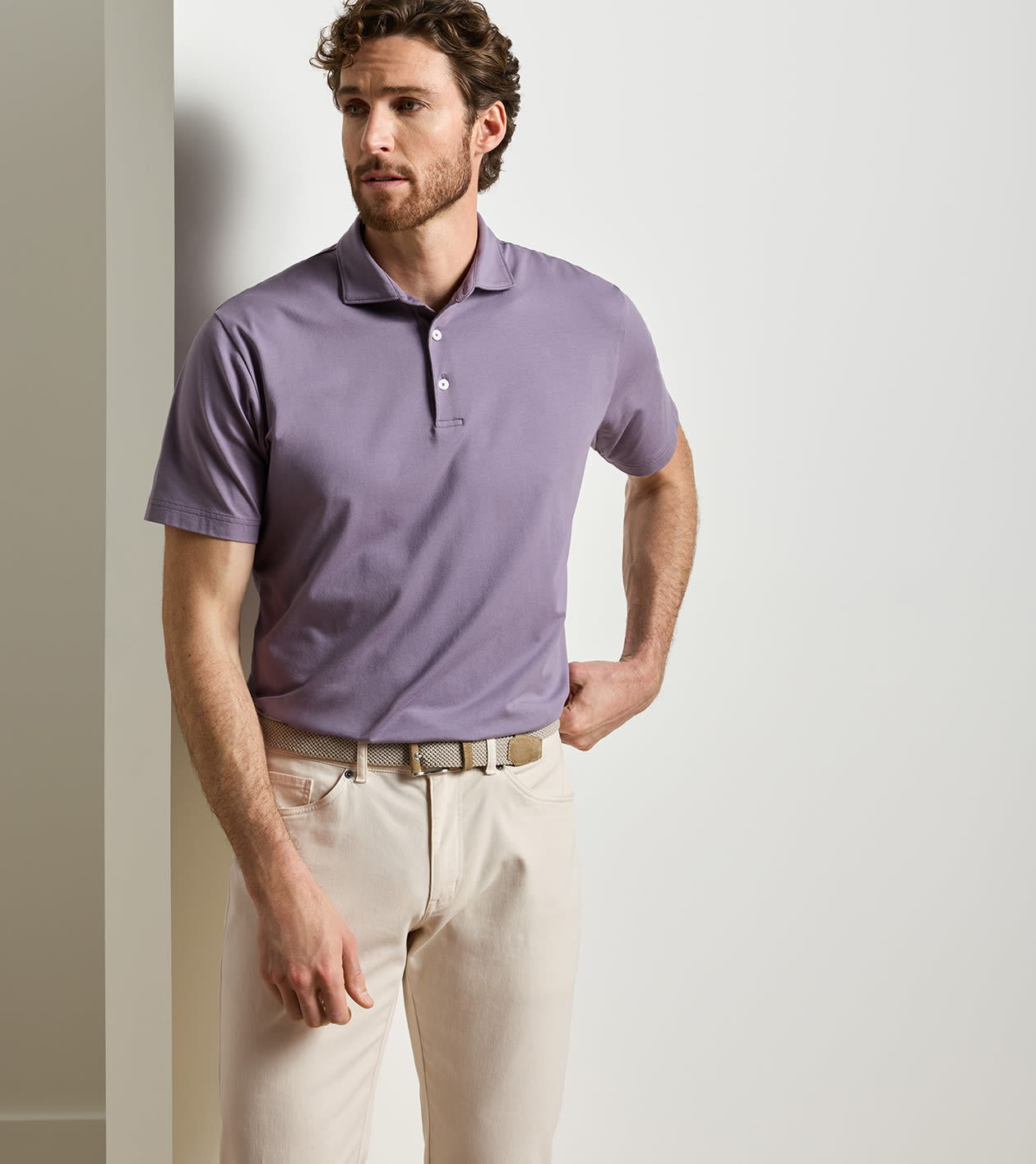 Crown Flex Cotton Short-Sleeve Polo in PURPLE FIG - Alternate Image 1