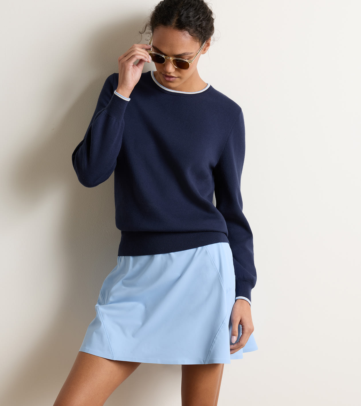 Coolspun Lite Cotton Crewneck in Navy - Alternate Image 1
