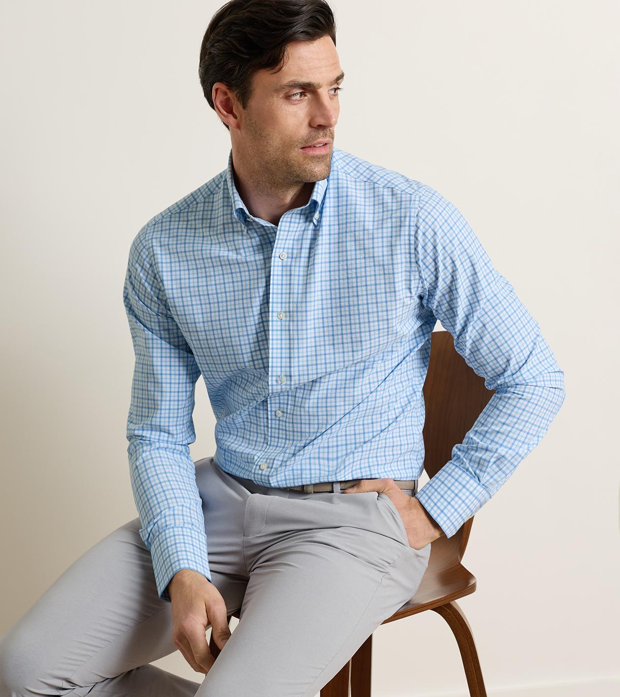 Clarence Performance Poplin Sport Shirt in WHITEHAVEN BLUE - Alternate Image 1