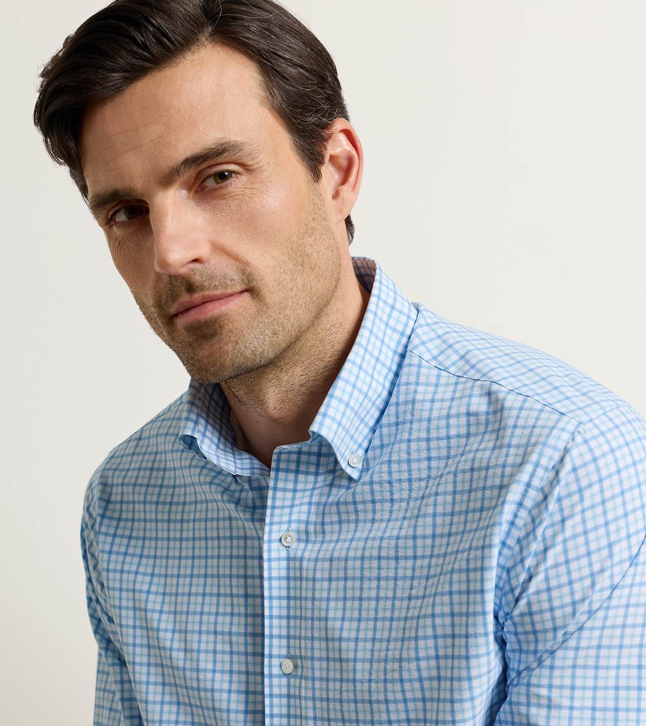 Clarence Performance Poplin Sport Shirt in WHITEHAVEN BLUE - Alternate Image 3