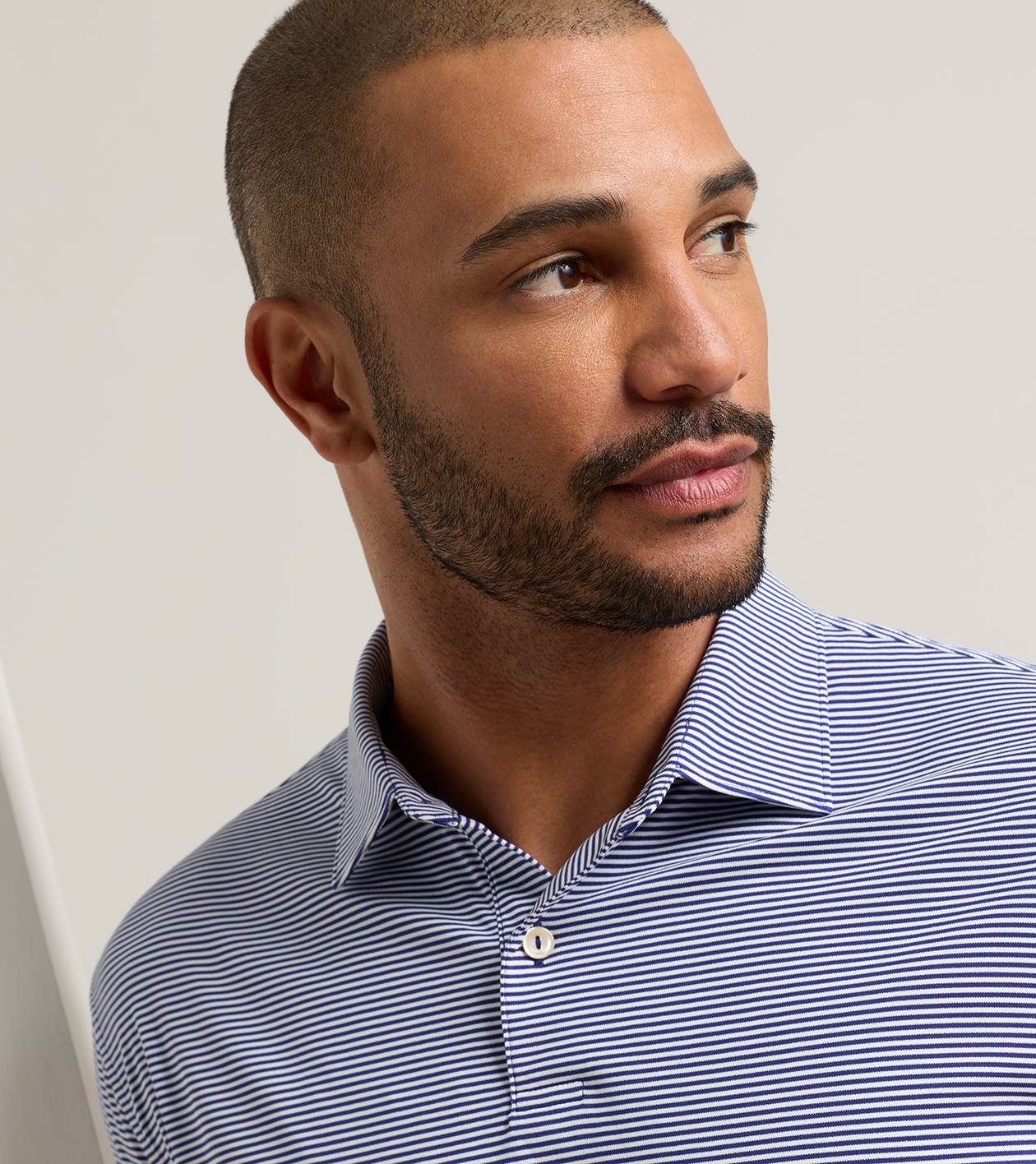 Featherweight Market Stripe Performance Polo in Sport Navy - Alternate Image 3