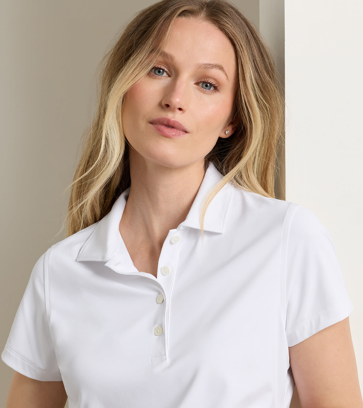 Women's Short Sleeve Button Polo in White - Alternate Image 4