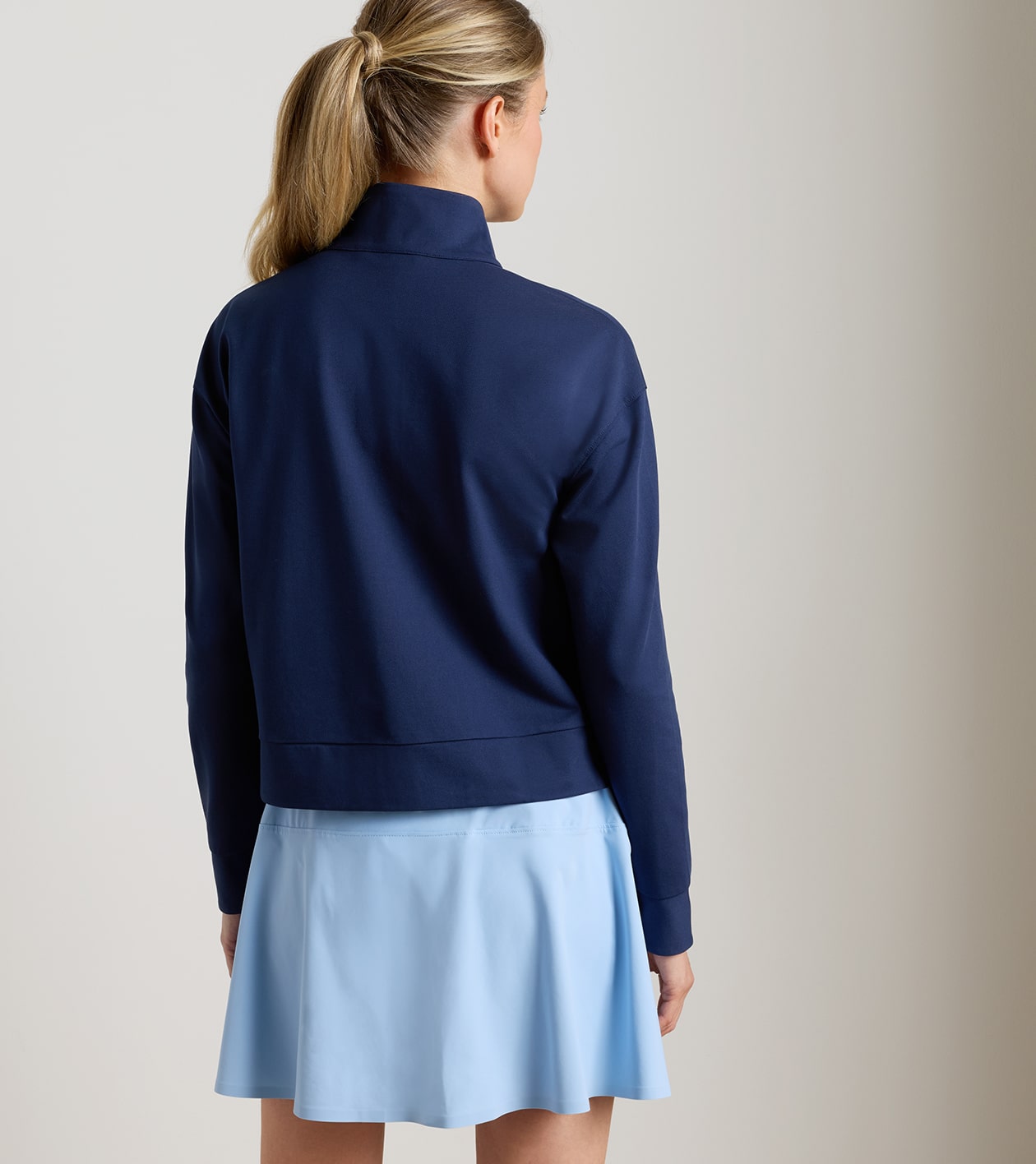 Coolspun Lite Cotton Quarter-Zip Pullover in NAVY / SOFT WHITE - Alternate Image 2