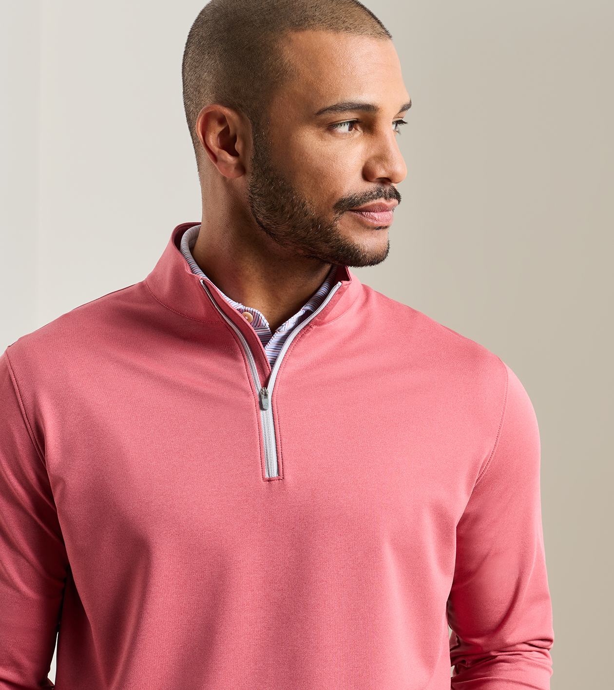 Perth M&eacute;lange Performance Quarter-Zip in RED CORAL - Alternate Image 4