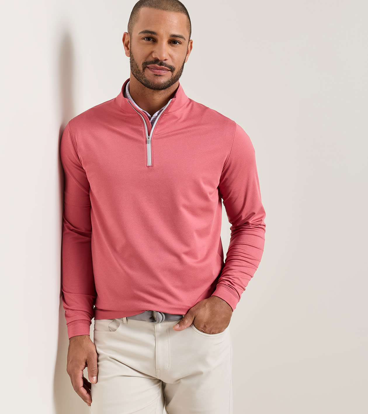 Perth M&eacute;lange Performance Quarter-Zip in RED CORAL - Alternate Image 1