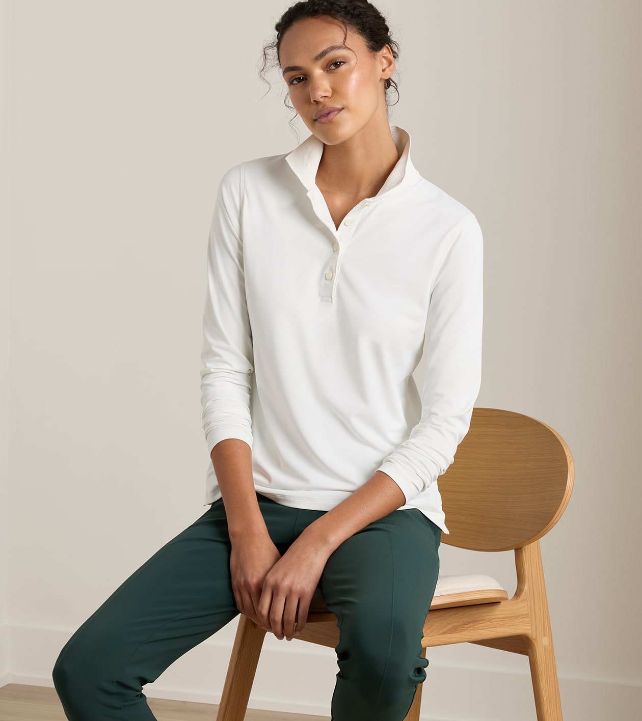 Keswick Long-Sleeve Button Polo in SOFT WHITE - Alternate Image 1
