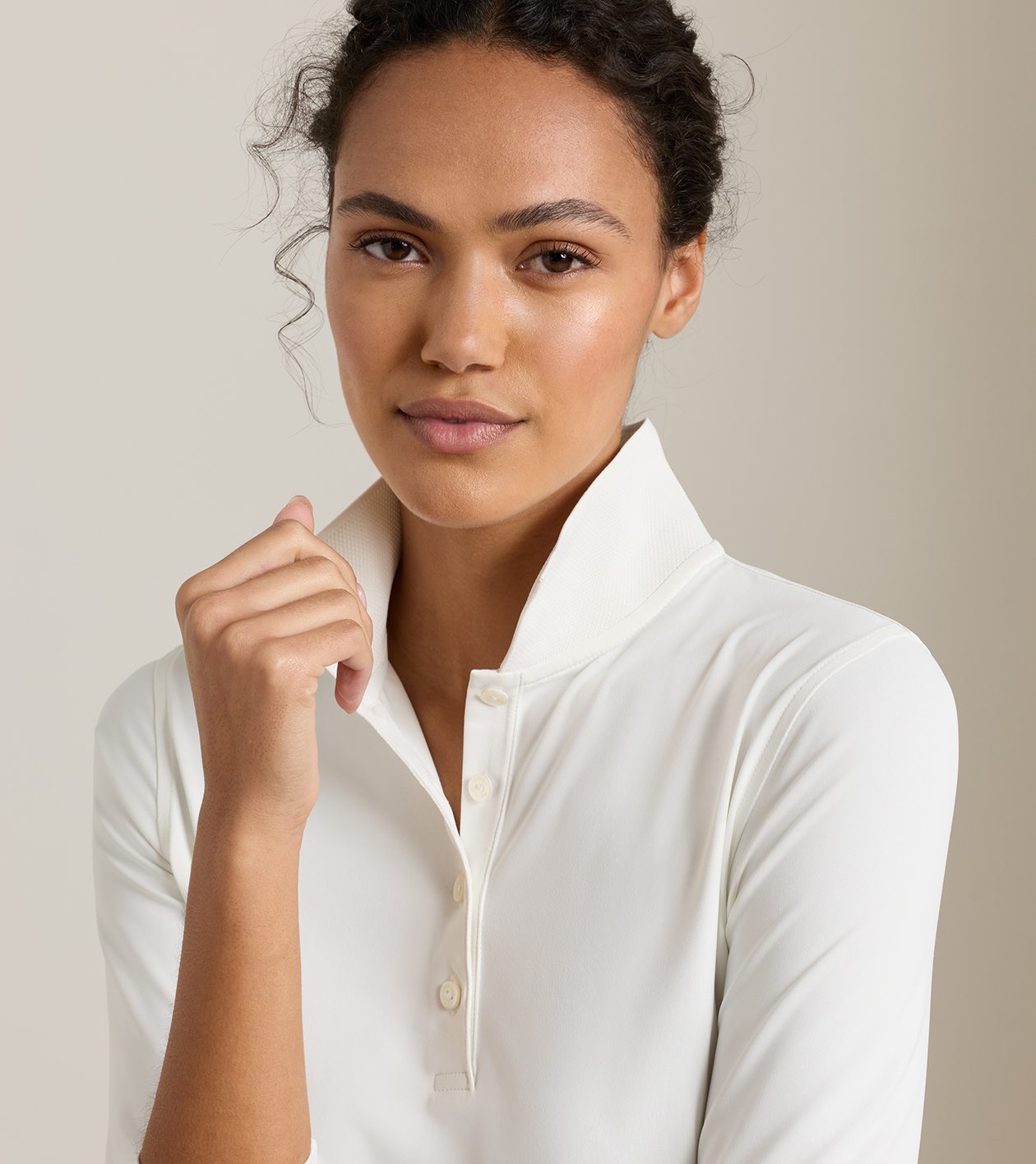 Keswick Long-Sleeve Button Polo in SOFT WHITE - Alternate Image 4