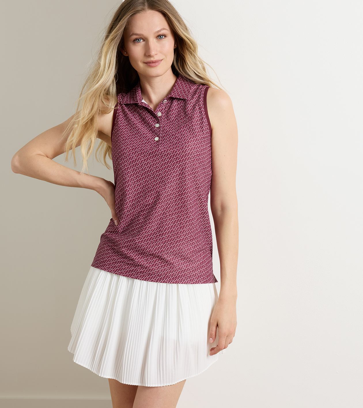 House Of Clubs Banded Sport Mesh Sleeveless Button Polo in OX BLOOD - Alternate Image 1
