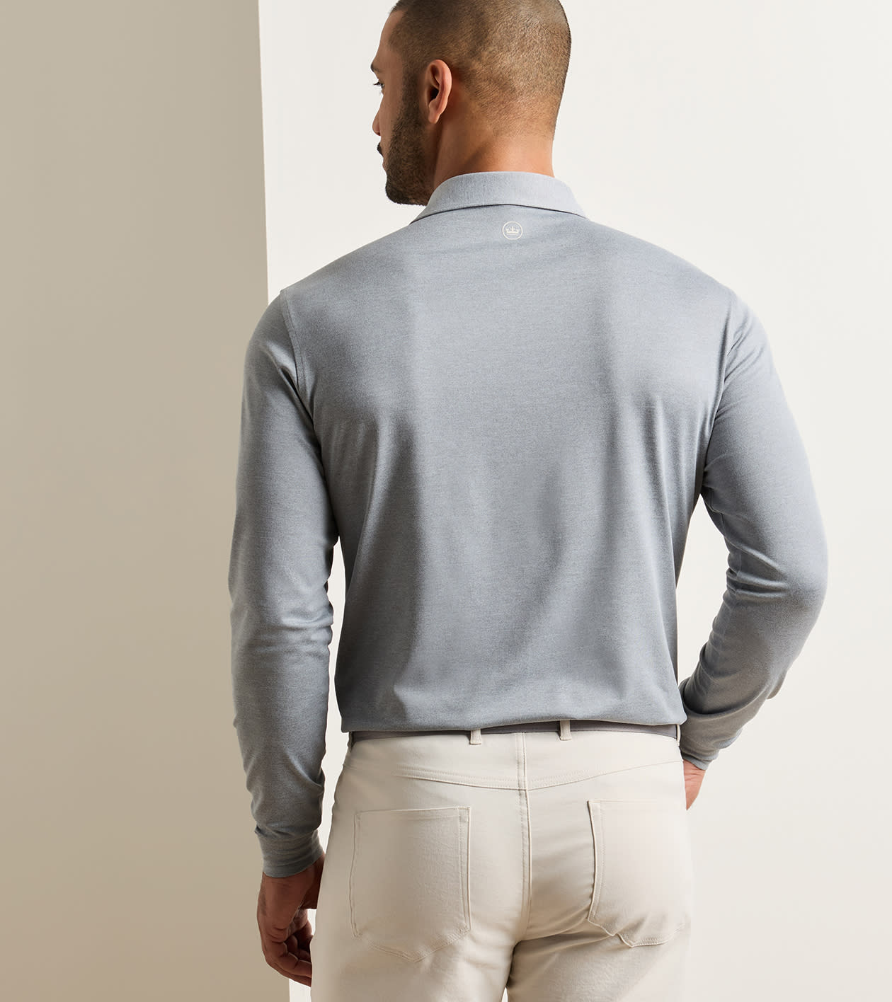 Lyons Performance Jersey Long-Sleeve Polo in Gale Grey - Alternate Image 2