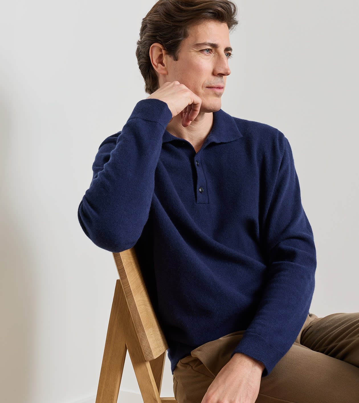 Artisan Crafted Cashmere Polo Sweater in Navy - Alternate Image 1