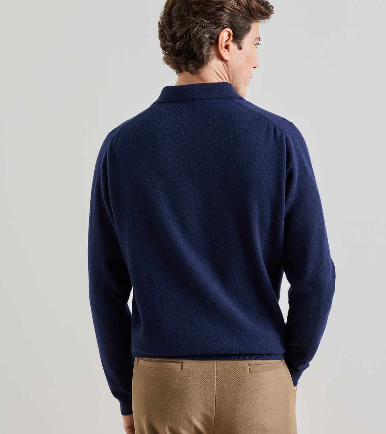 Artisan Crafted Cashmere Polo Sweater in Navy - Alternate Image 2