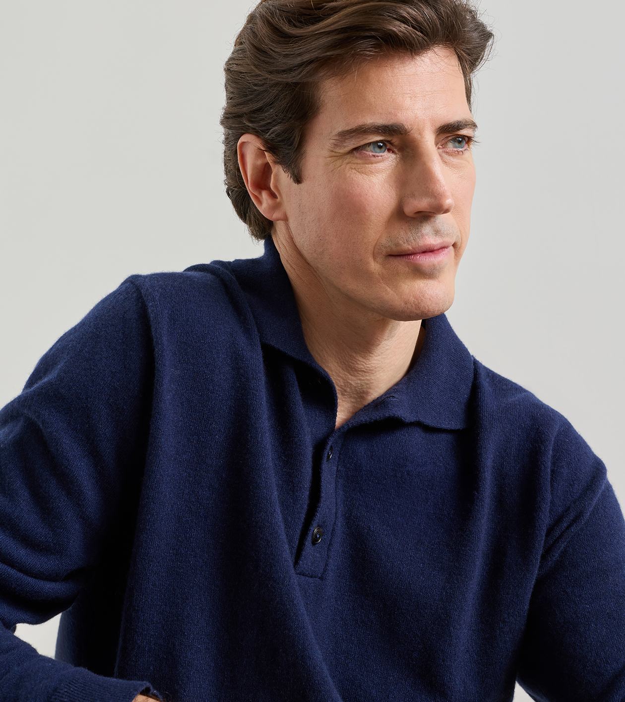 Artisan Crafted Cashmere Polo Sweater in Navy - Alternate Image 3