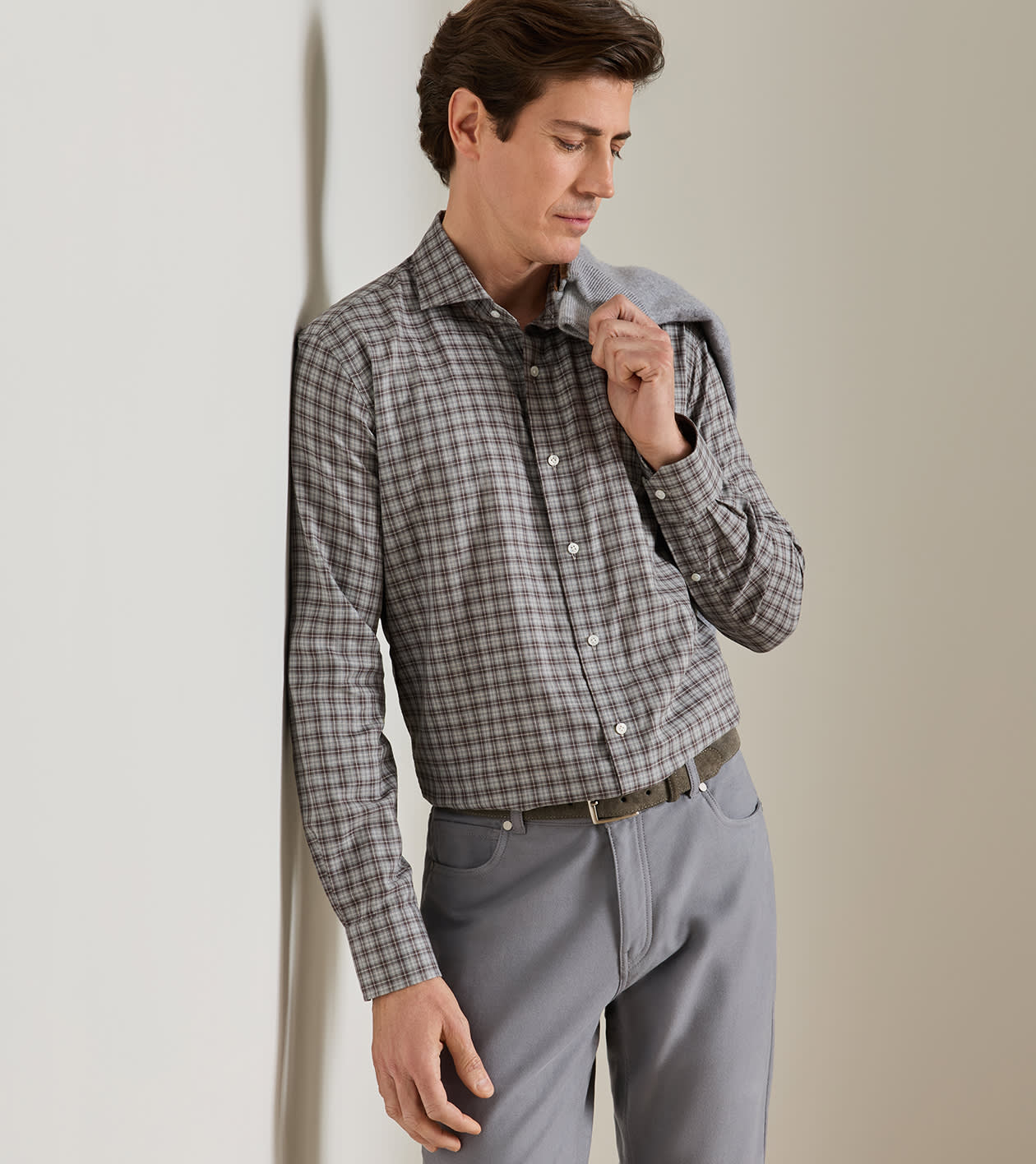 Bernard Cotton Sport Shirt in GREY MIST - Alternate Image 1