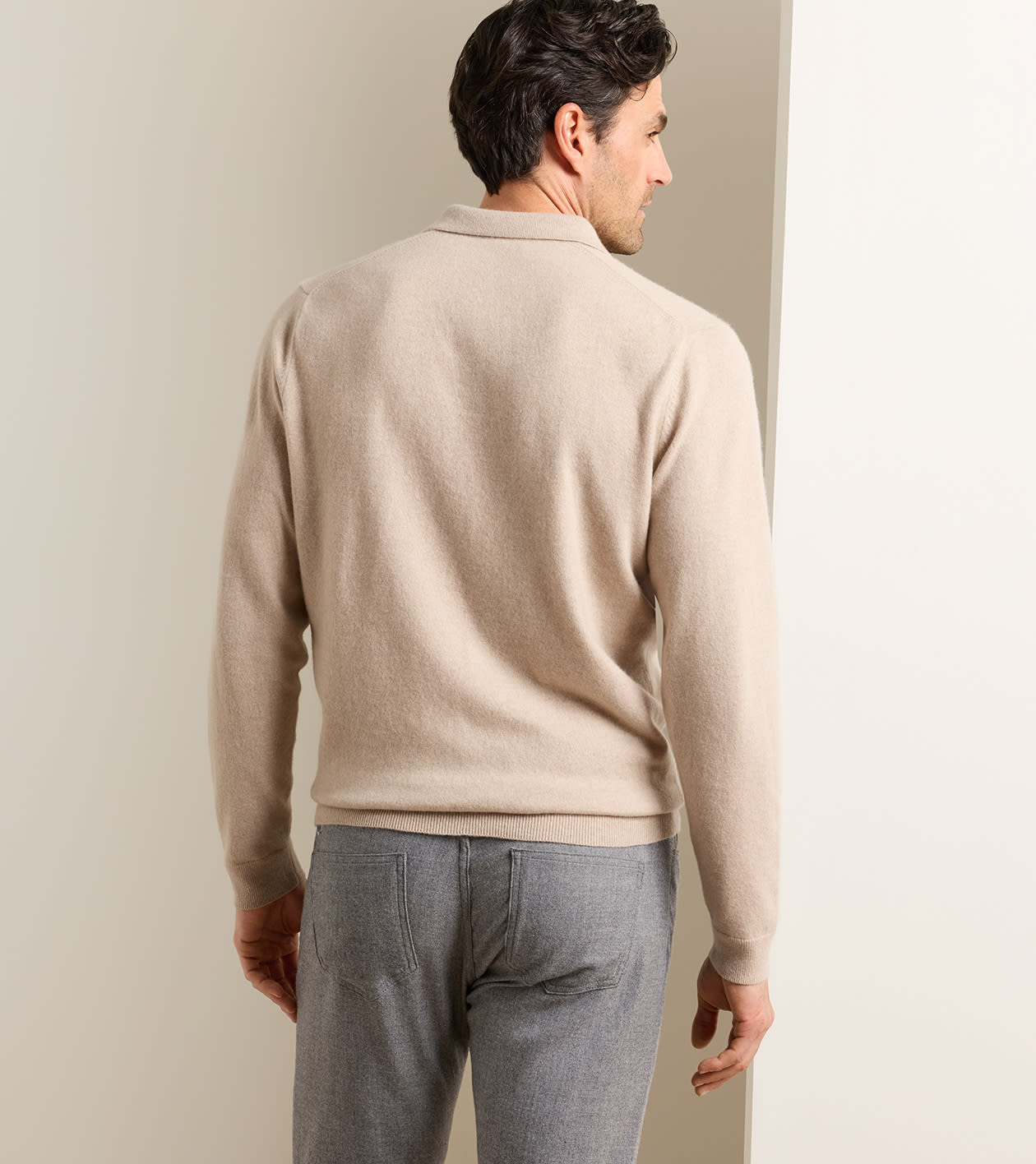 Artisan Crafted Cashmere Polo Sweater in Barley - Alternate Image 2