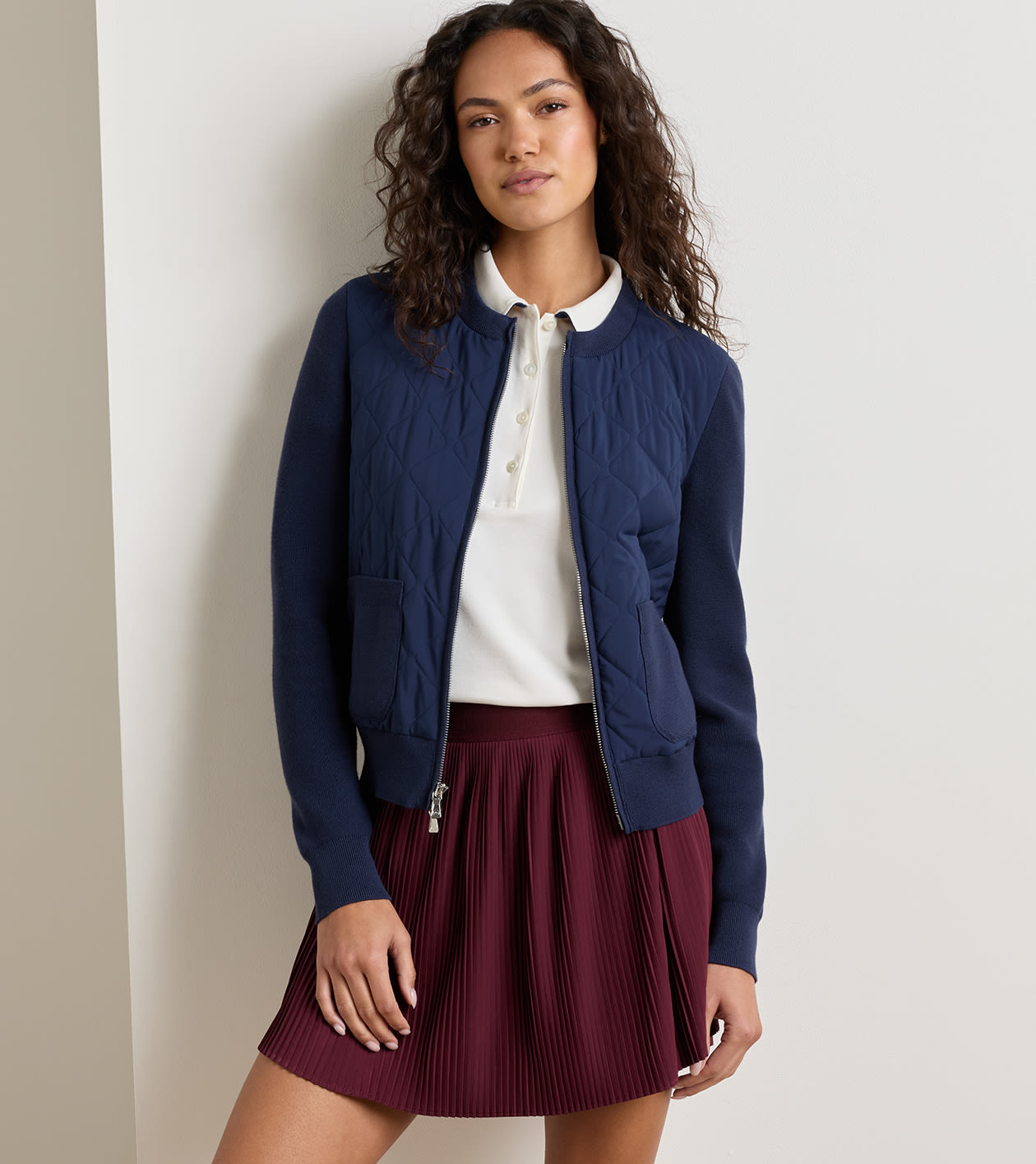 Coolspun Lite Cotton Hybrid Cardigan in Navy - Alternate Image 1