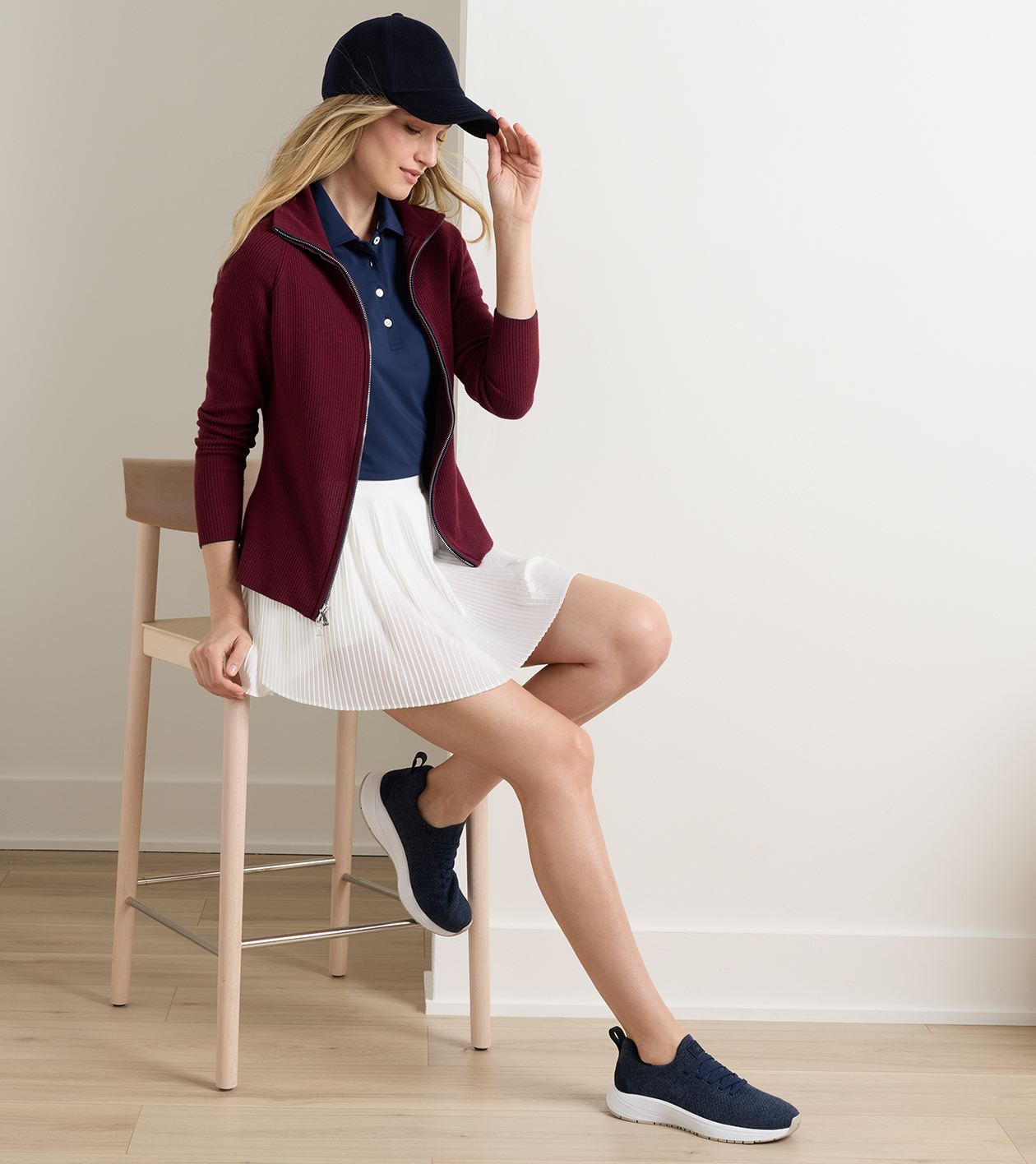 Coolspun Lite Cotton Ribbed Cardigan in OX BLOOD - Alternate Image 1