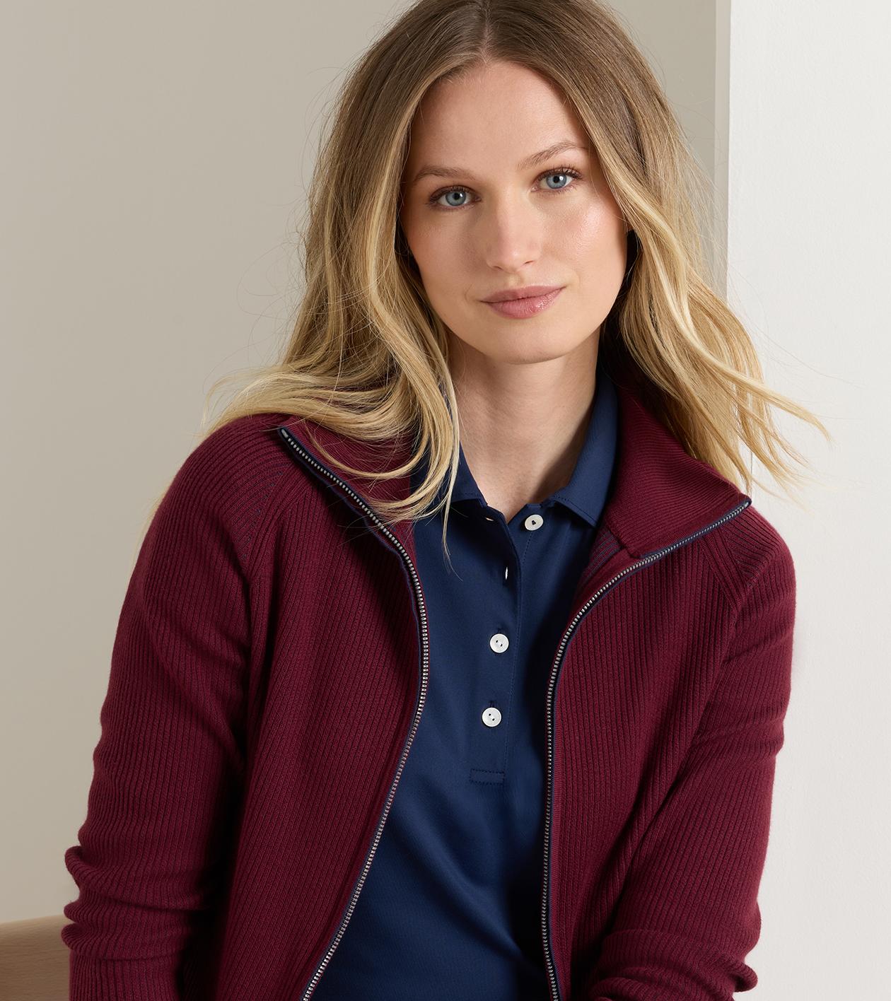 Coolspun Lite Cotton Ribbed Cardigan in OX BLOOD - Alternate Image 3