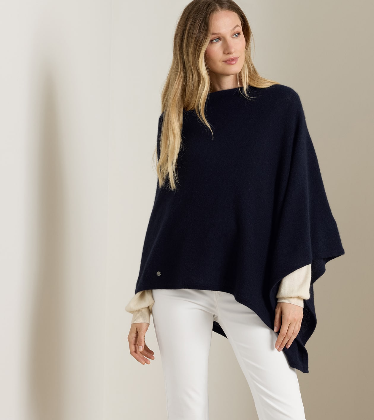 Cashmere Poncho in Navy - Alternate Image 1