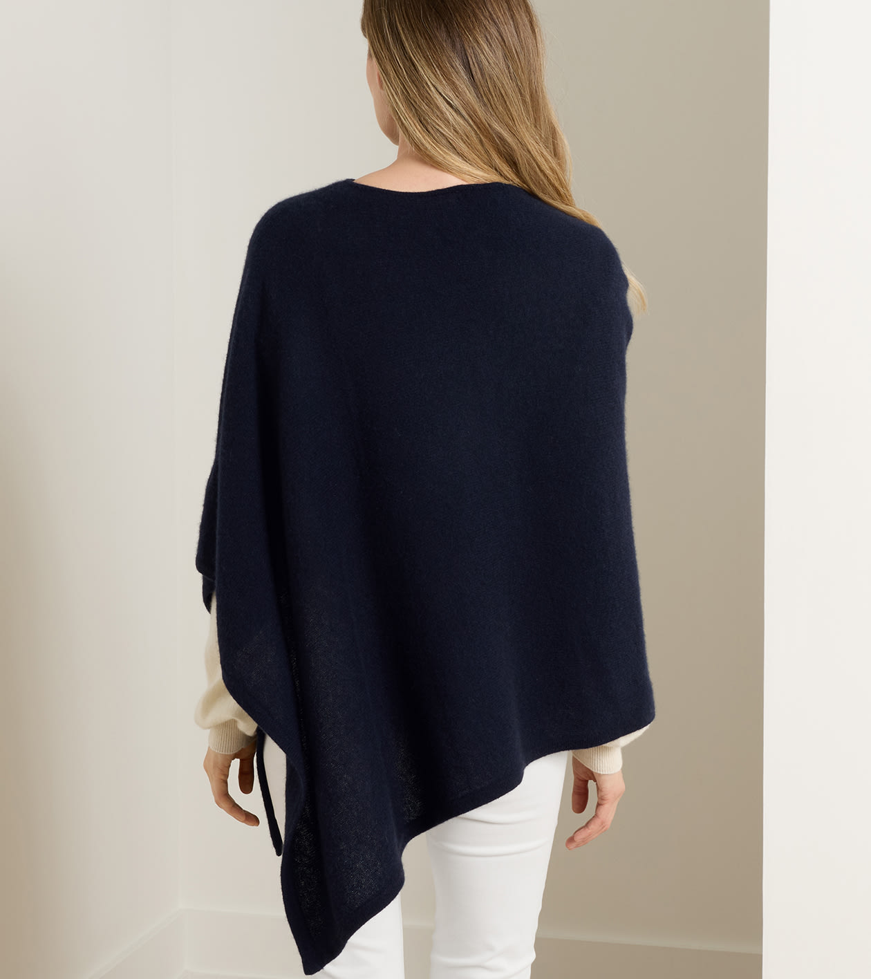Cashmere Poncho in Navy - Alternate Image 2