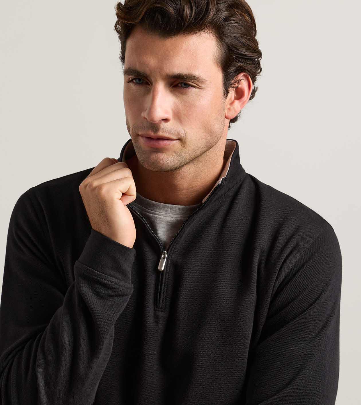 Crown Comfort Quarter-Zip Pullover in Black - Alternate Image 3
