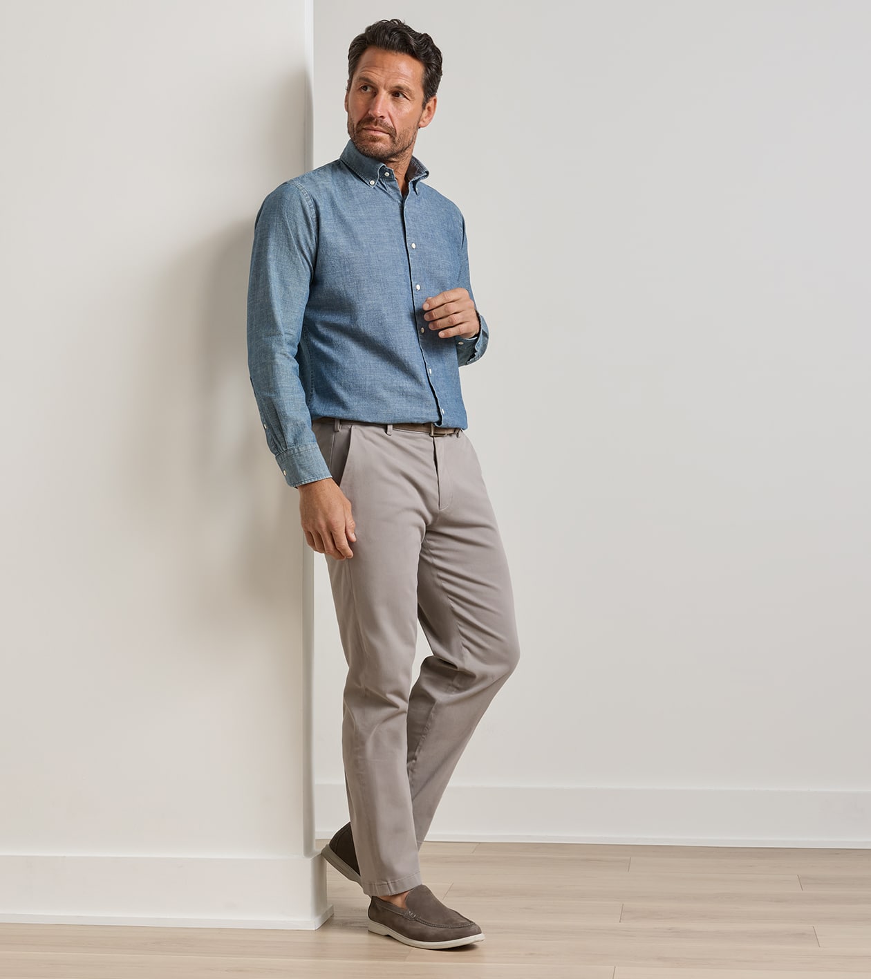 Signature Sateen Flat Front Trouser in Gale Grey - Alternate Image 1