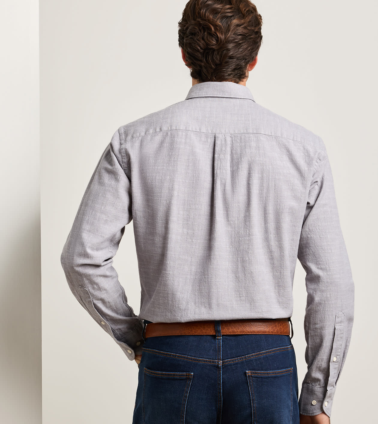 Devonport Chambray Cotton-Stretch Sport Shirt in Gale Grey - Alternate Image 2