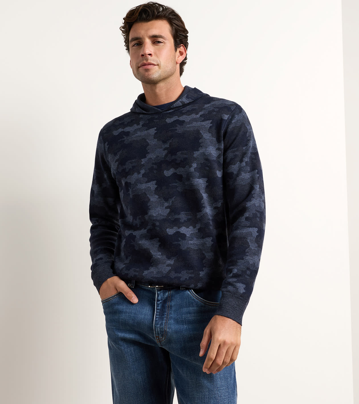 Reversible Camo Popover Hoodie in MIDNIGHT NAVY - Alternate Image 1