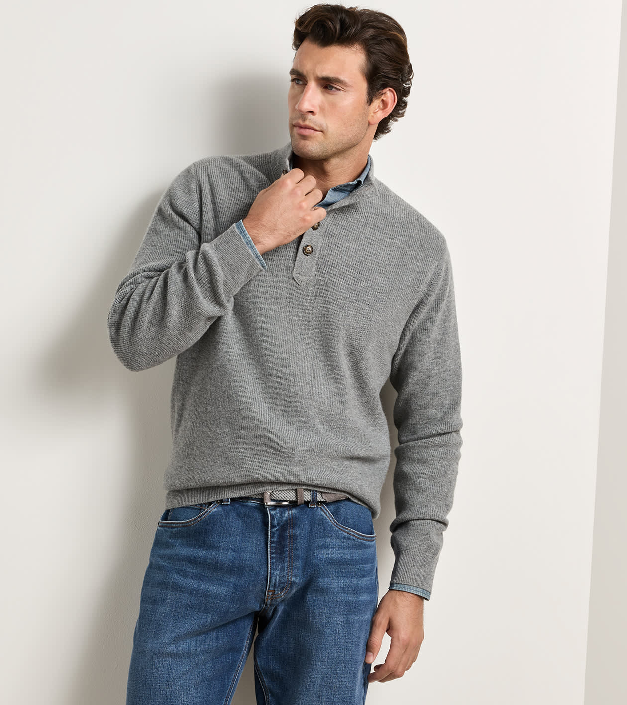 Blackburn Button-Mock Sweater in OSLO GREY - Alternate Image 1