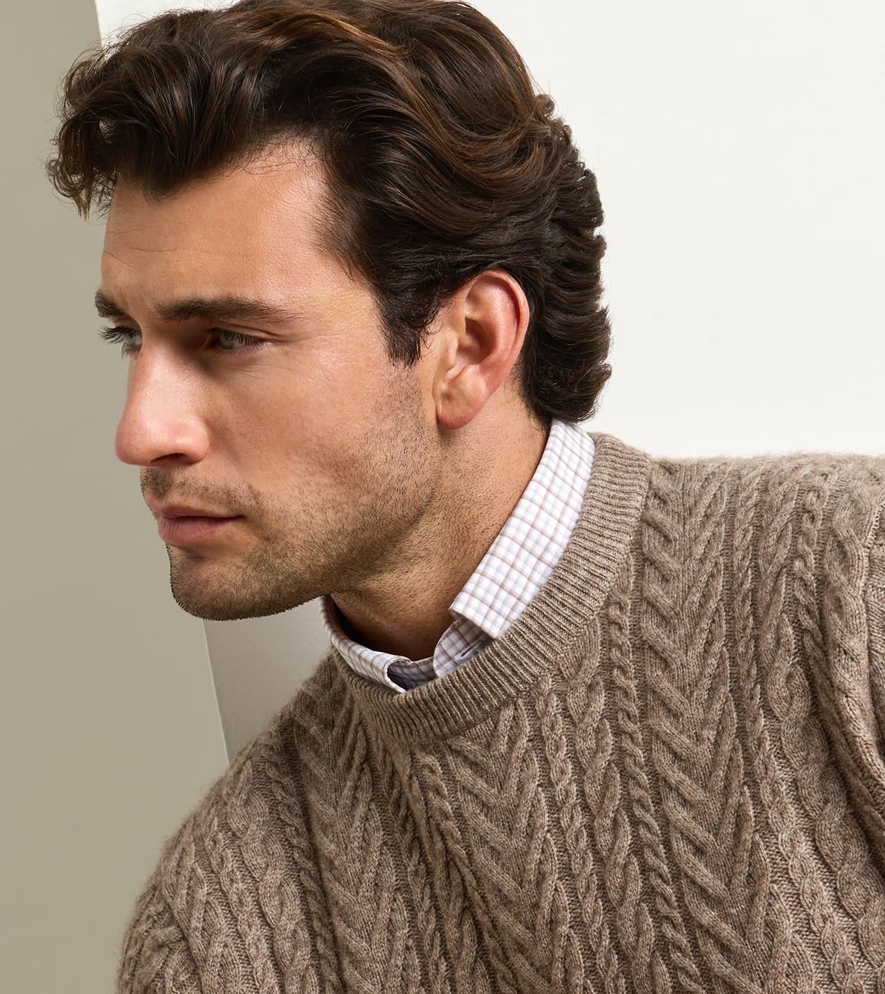 Crescent Cable Crewneck Sweater in SAWGRASS - Alternate Image 3
