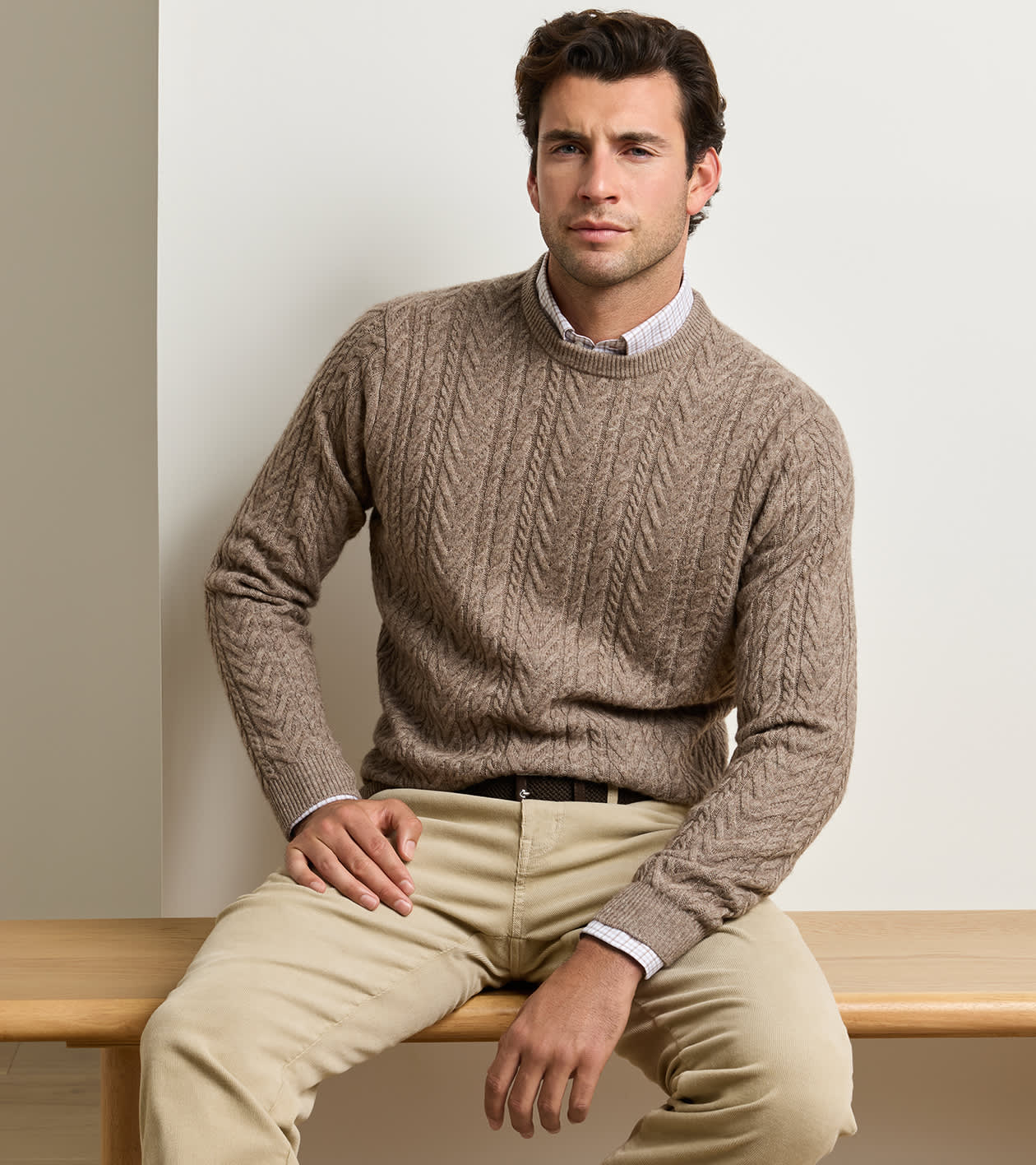 Crescent Cable Crewneck Sweater in SAWGRASS - Alternate Image 1
