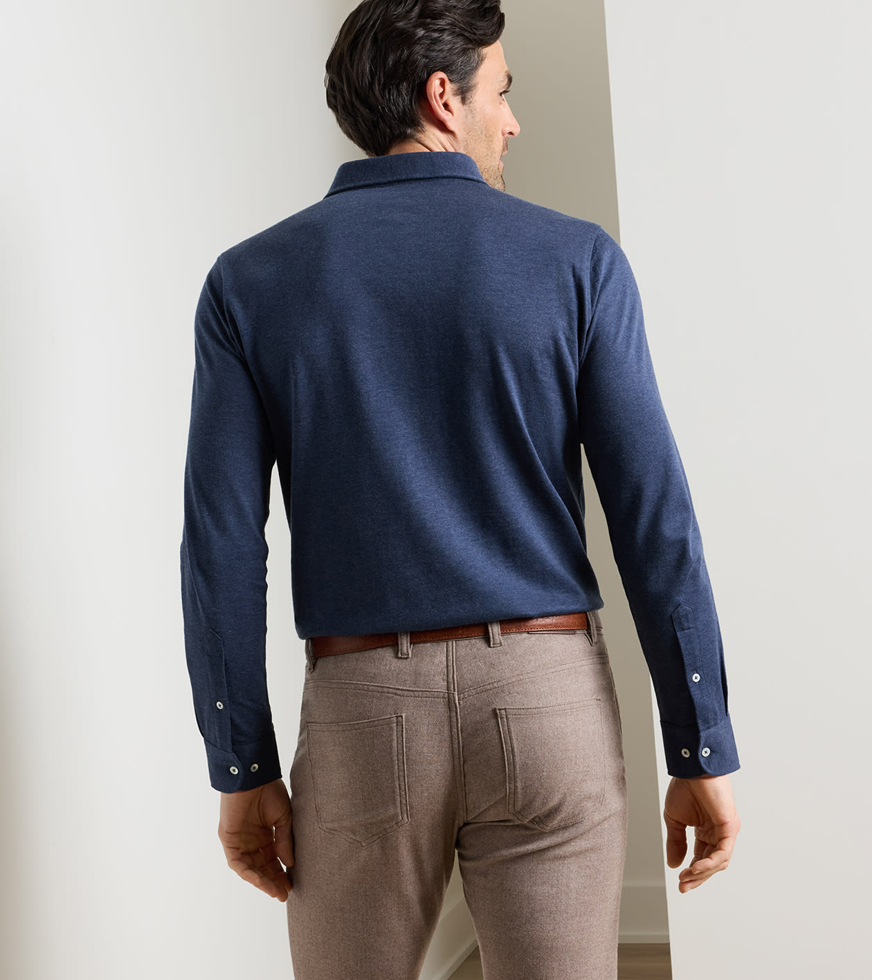 Amble Long-Sleeve Cotton Cashmere Polo in CADET - Alternate Image 2