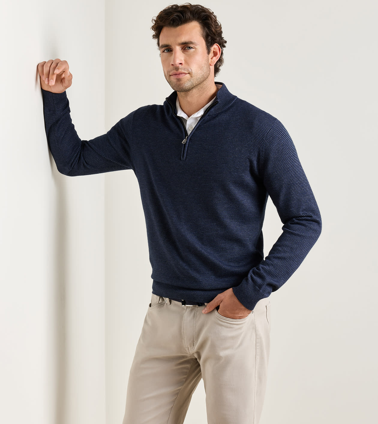 Canton Stripe Quarter Zip Jumper in MIDNIGHT NAVY - Alternate Image 1