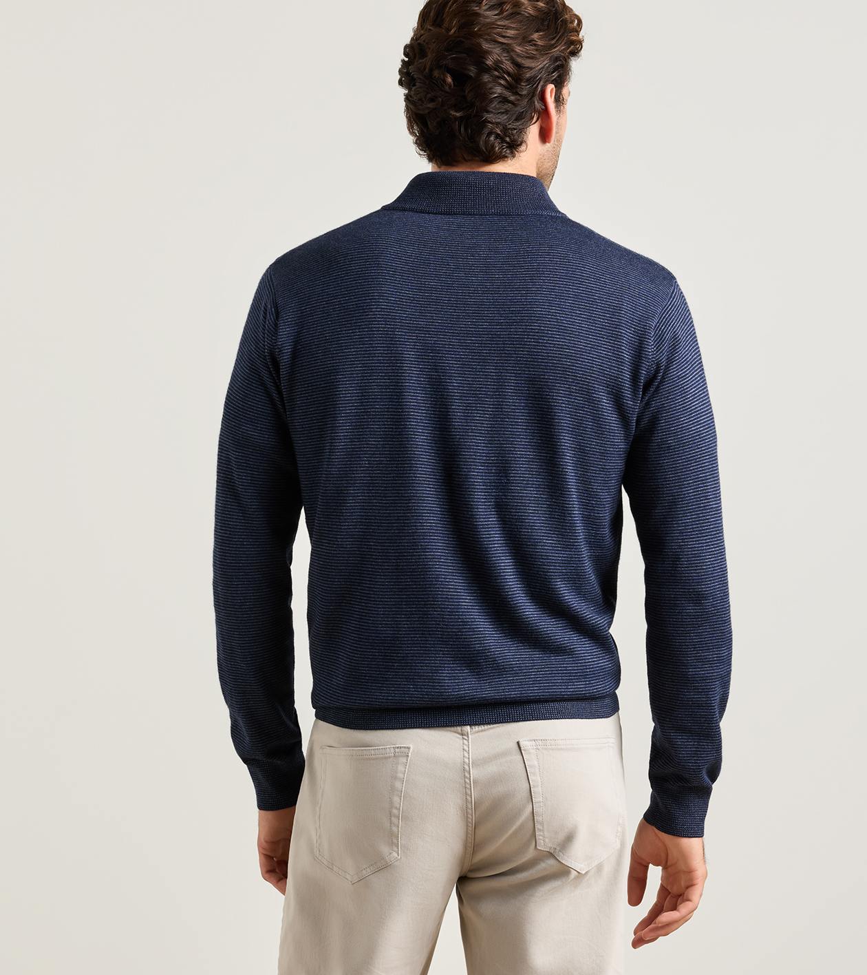 Canton Stripe Quarter Zip Jumper in MIDNIGHT NAVY - Alternate Image 2