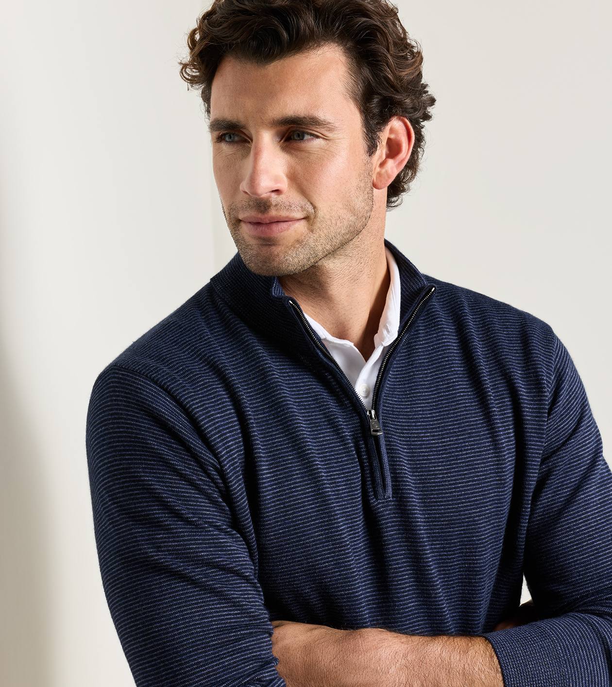 Canton Stripe Quarter Zip Jumper in MIDNIGHT NAVY - Alternate Image 3