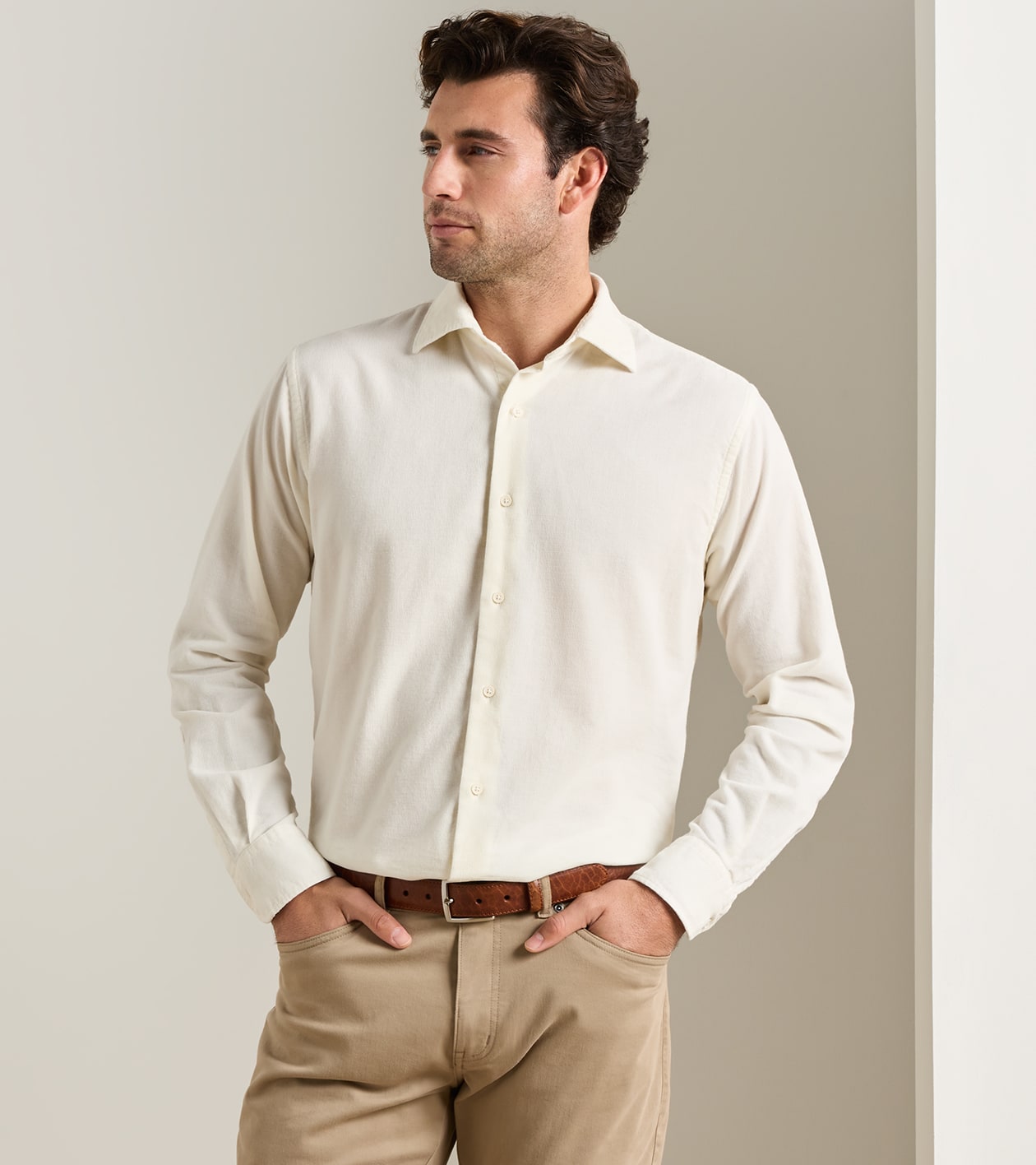 Aspen Cotton Cashmere Corduroy Sport Shirt in Winter Ivory - Alternate Image 1