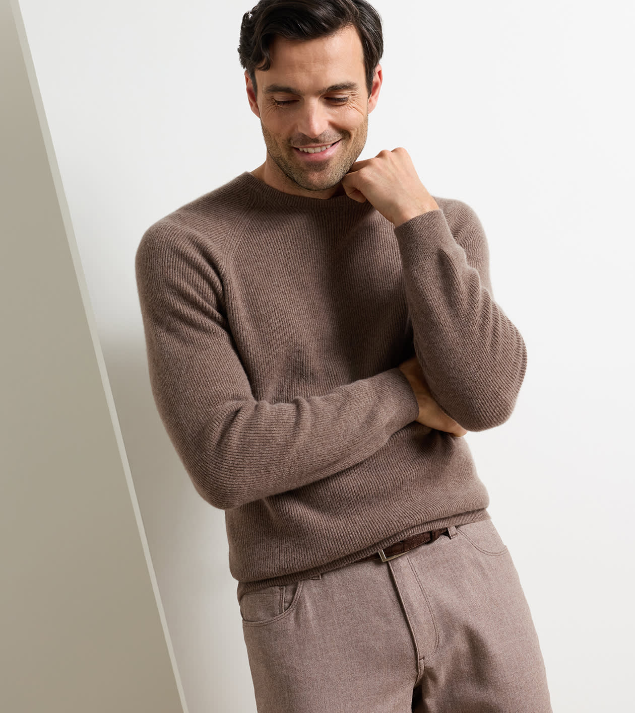 First Fleece Cashmere Crewneck Sweater in LIGHT MOCHA - Alternate Image 1