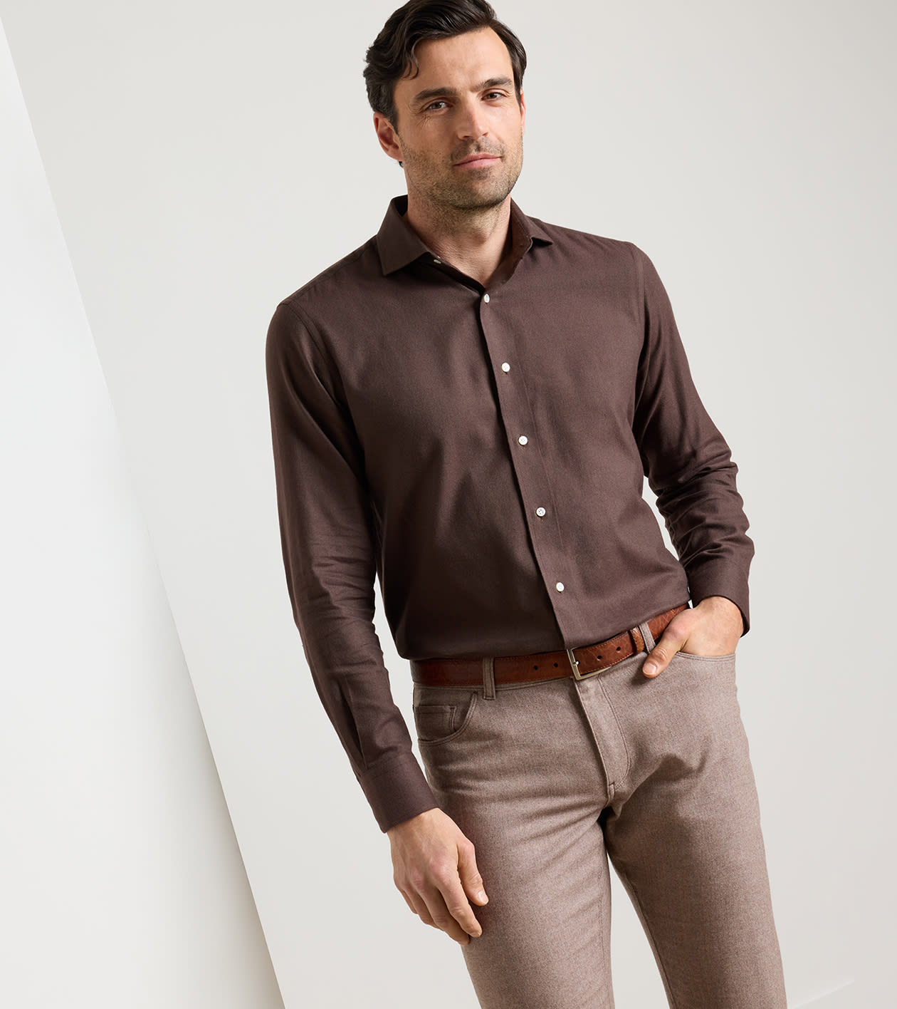 Brixen Italian Flannel Sport Shirt in ASH BROWN - Alternate Image 1