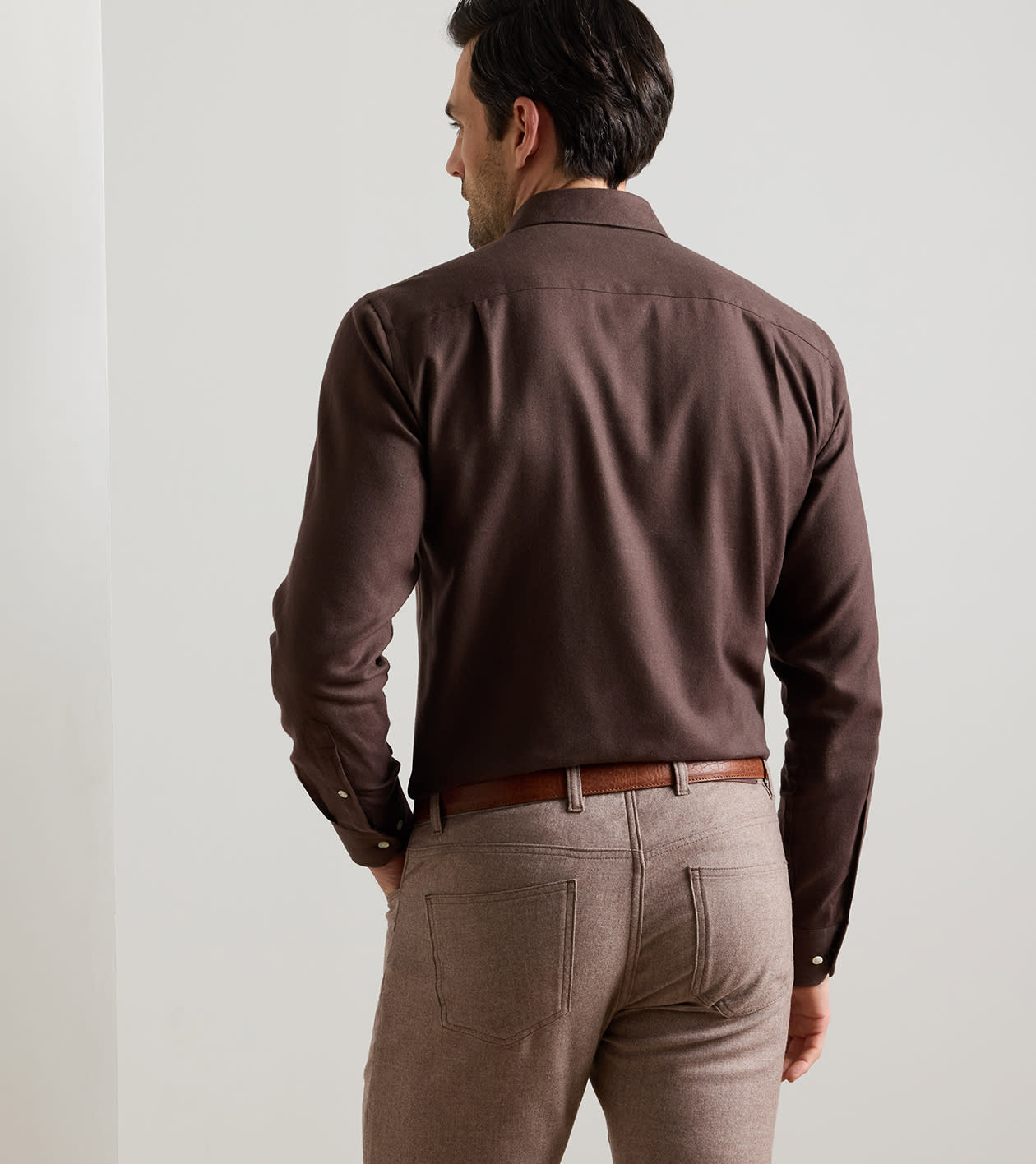 Brixen Italian Flannel Sport Shirt in ASH BROWN - Alternate Image 2