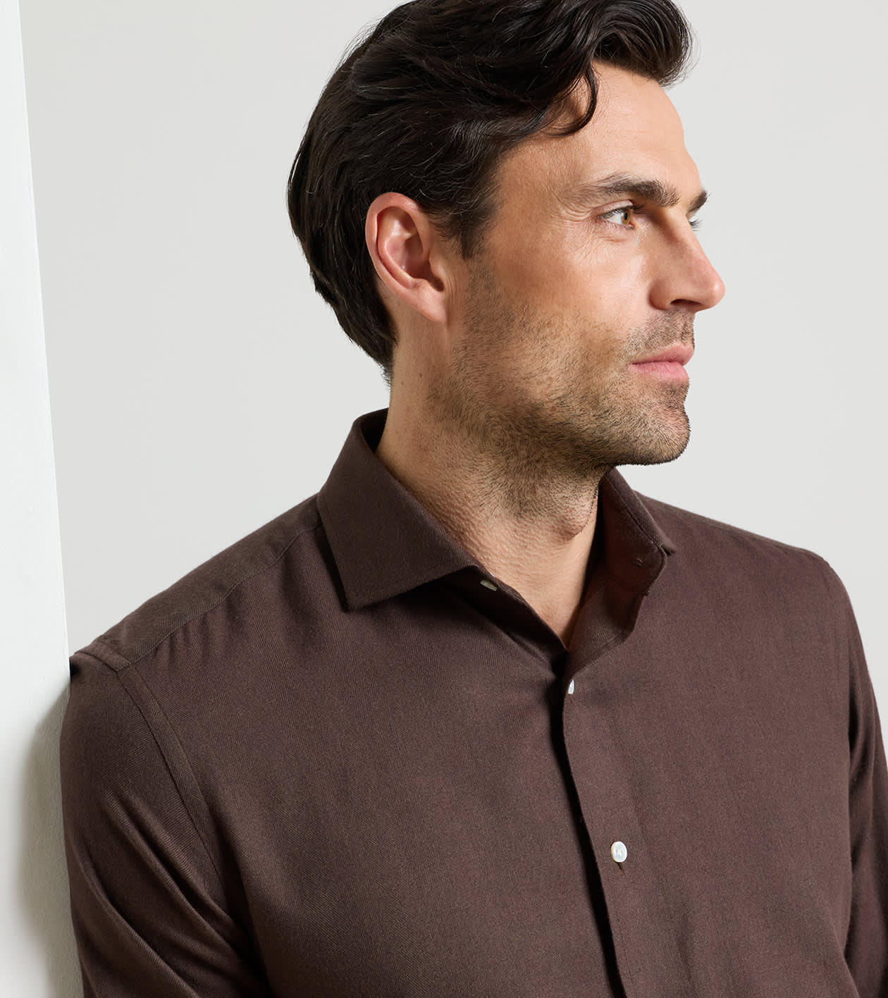 Brixen Italian Flannel Sport Shirt in ASH BROWN - Alternate Image 3