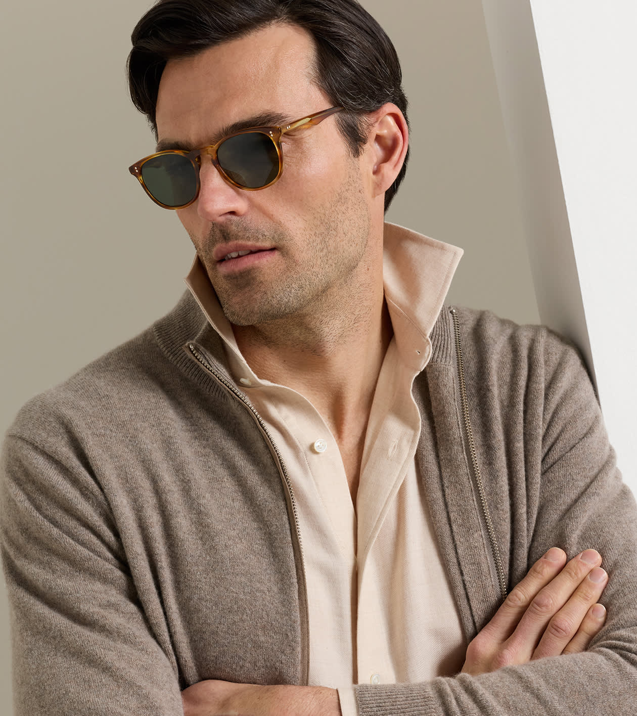 Artisan Crafted Cashmere Full Zip Sweater in Rye - Alternate Image 3