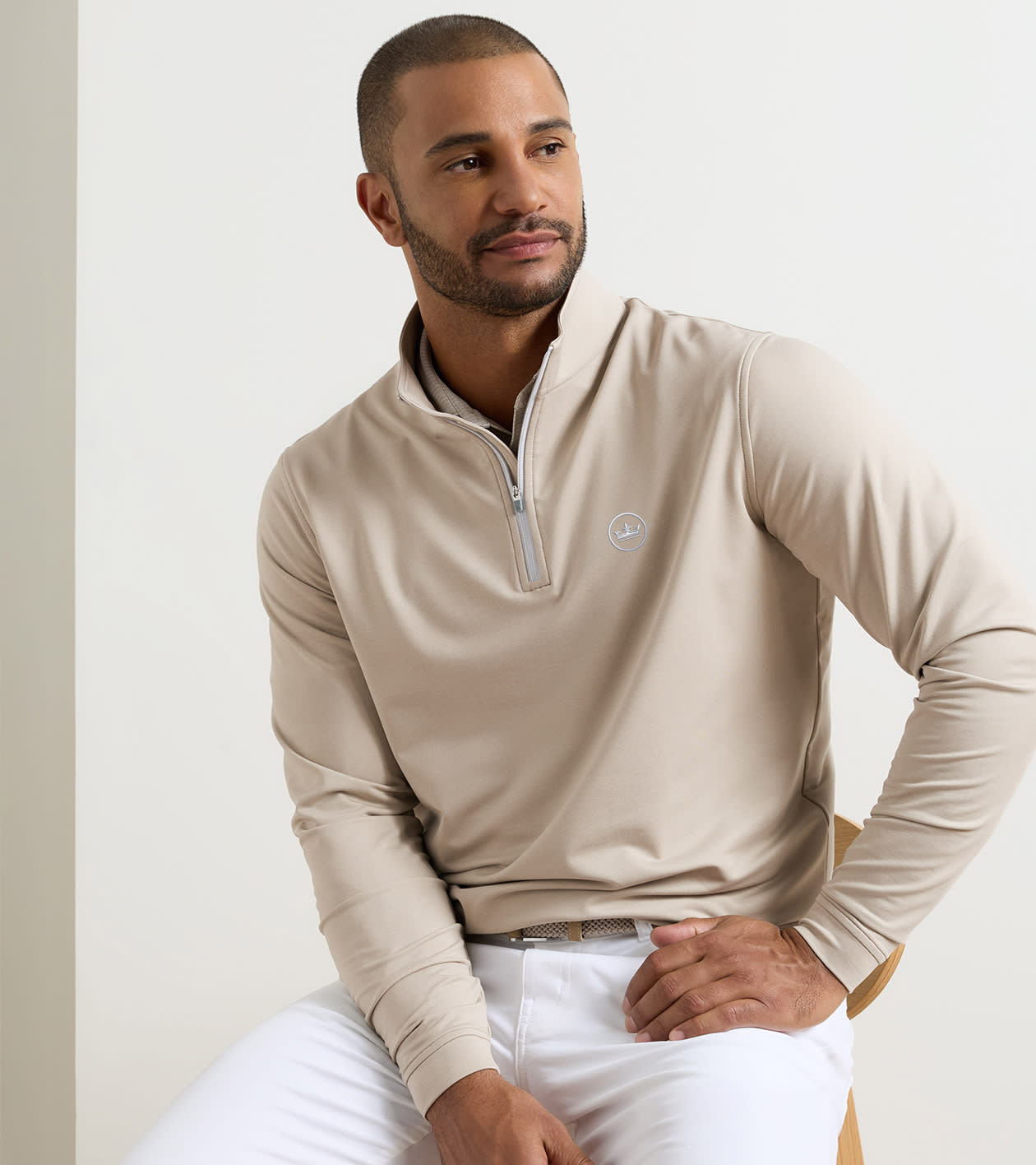 Crown Seal Perth M&eacute;lange Performance Quarter-Zip in BISCUIT - Alternate Image 1