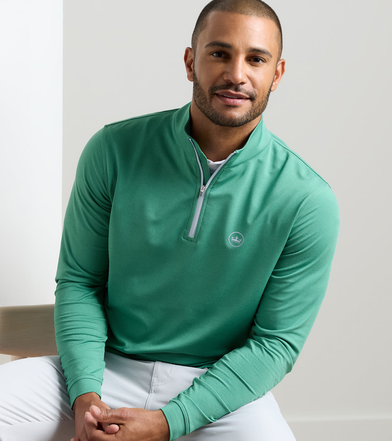 Crown Seal Perth M&eacute;lange Performance Quarter-Zip in SNOW PEA - Alternate Image 1