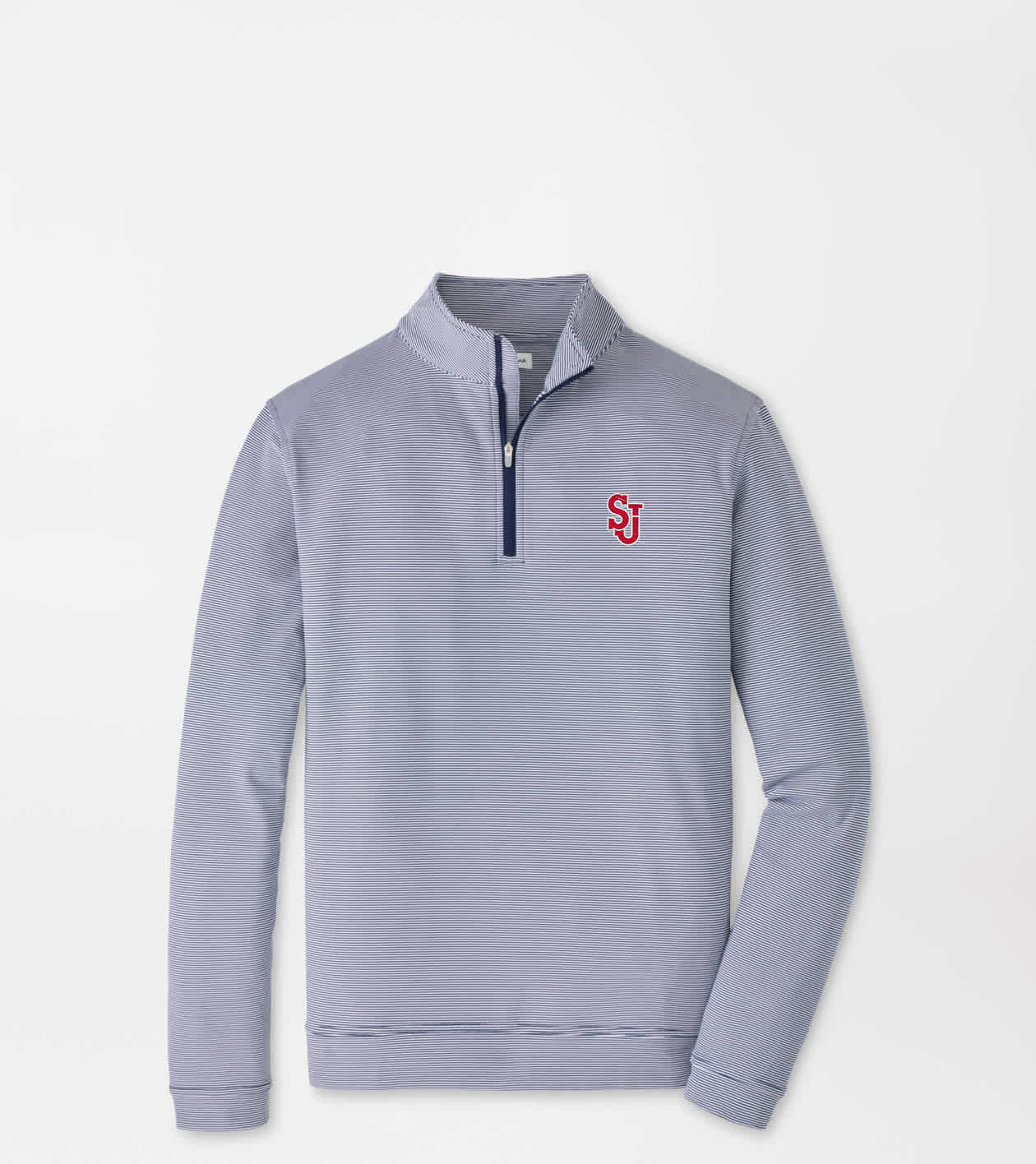St. Johns University Perth Sugar Stripe Performance Quarter-Zip in Navy/White - Alternate Image 1