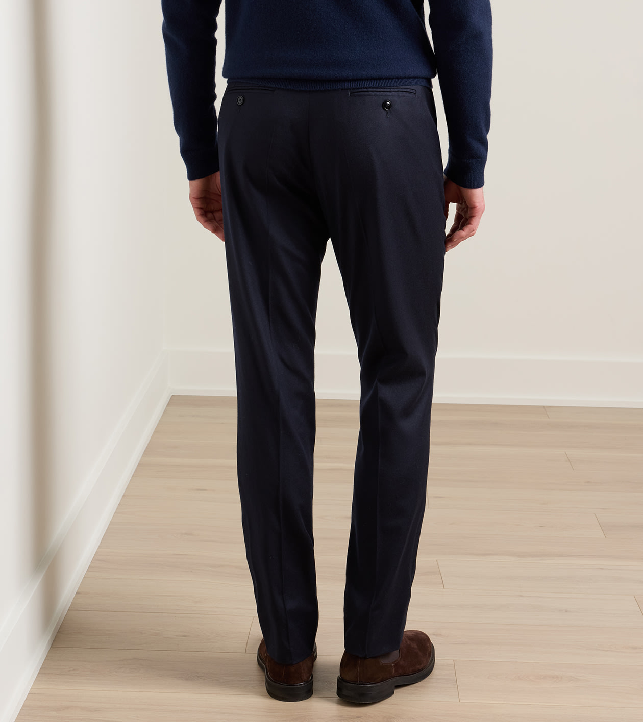 Byron Cashmere-Merino Flat Front Trouser in Navy - Alternate Image 2