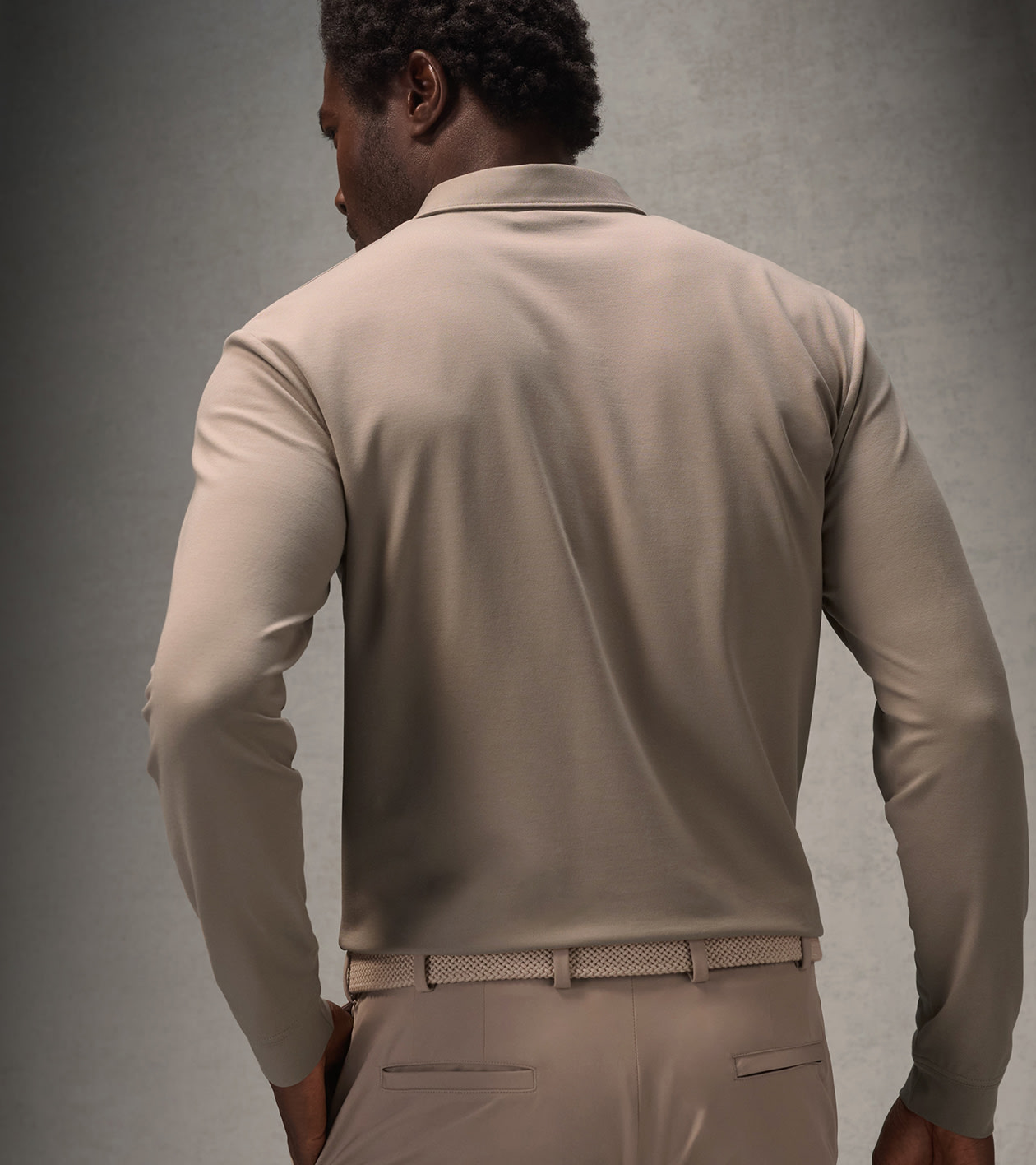Pursuit Long-Sleeve Piqu&eacute; Polo in BISCOTTI - Alternate Image 2