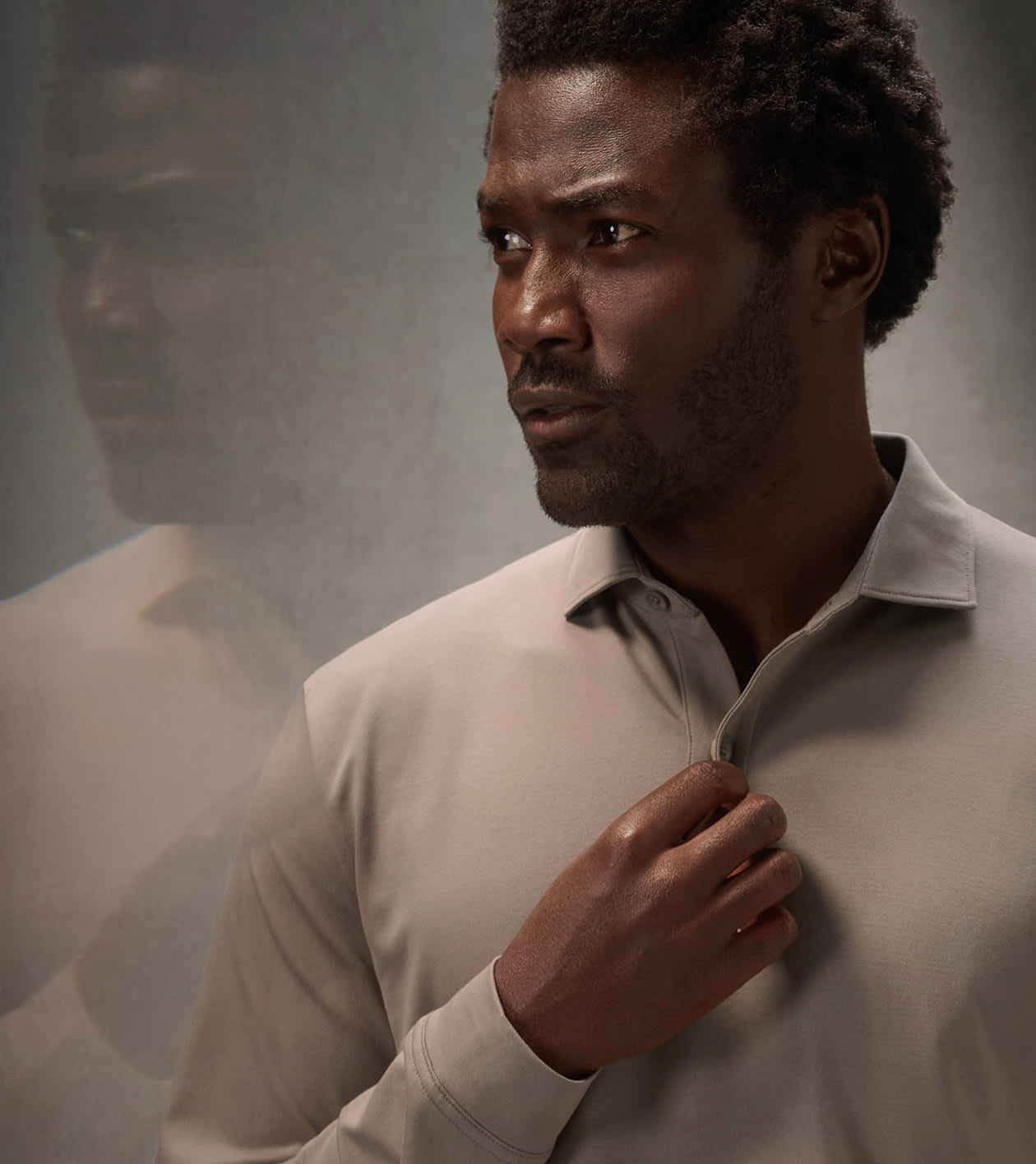 Pursuit Long-Sleeve Piqu&eacute; Polo in BISCOTTI - Alternate Image 3